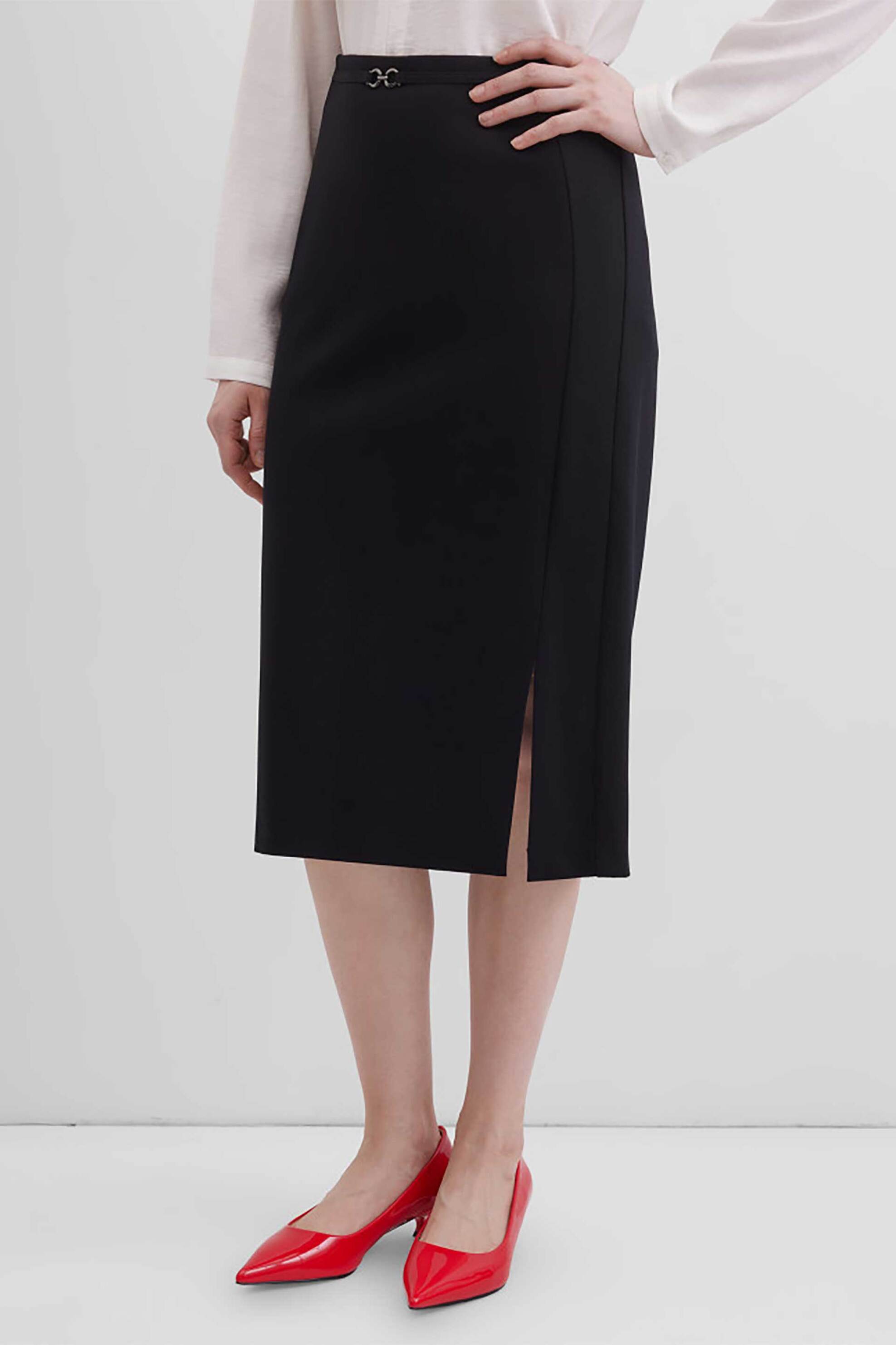 GERRY WEBER Gerry Weber γυναικεία πλεκτή midi φούστα με αγκράφα Straight Fit - 911000-52218 Μαύρο - 2
