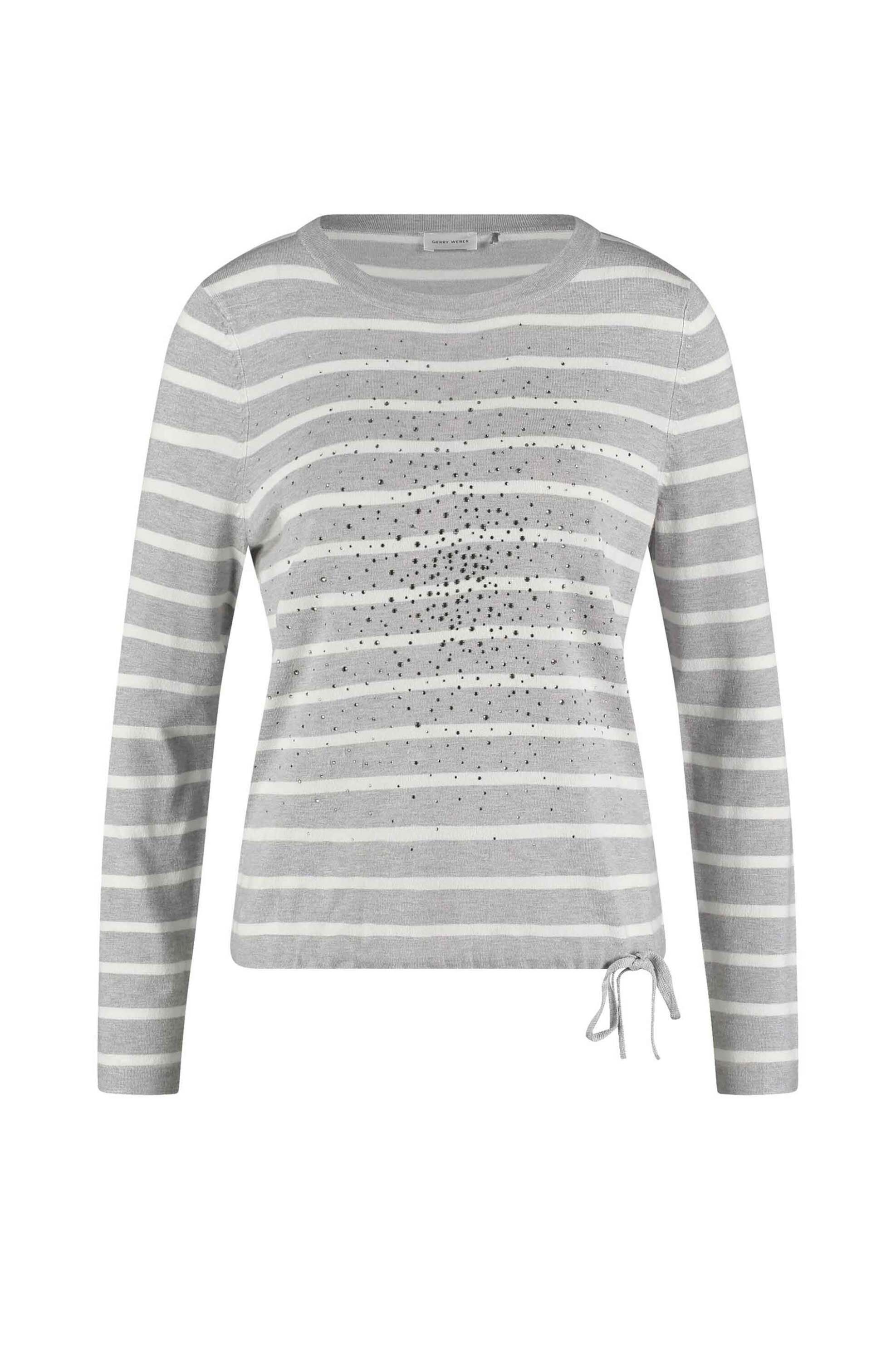 Gerry Weber γυναικεία πλεκτή μπλούζα με στρας και ριγέ σχέδιο Regular Fit - 919007-57000 Γκρι