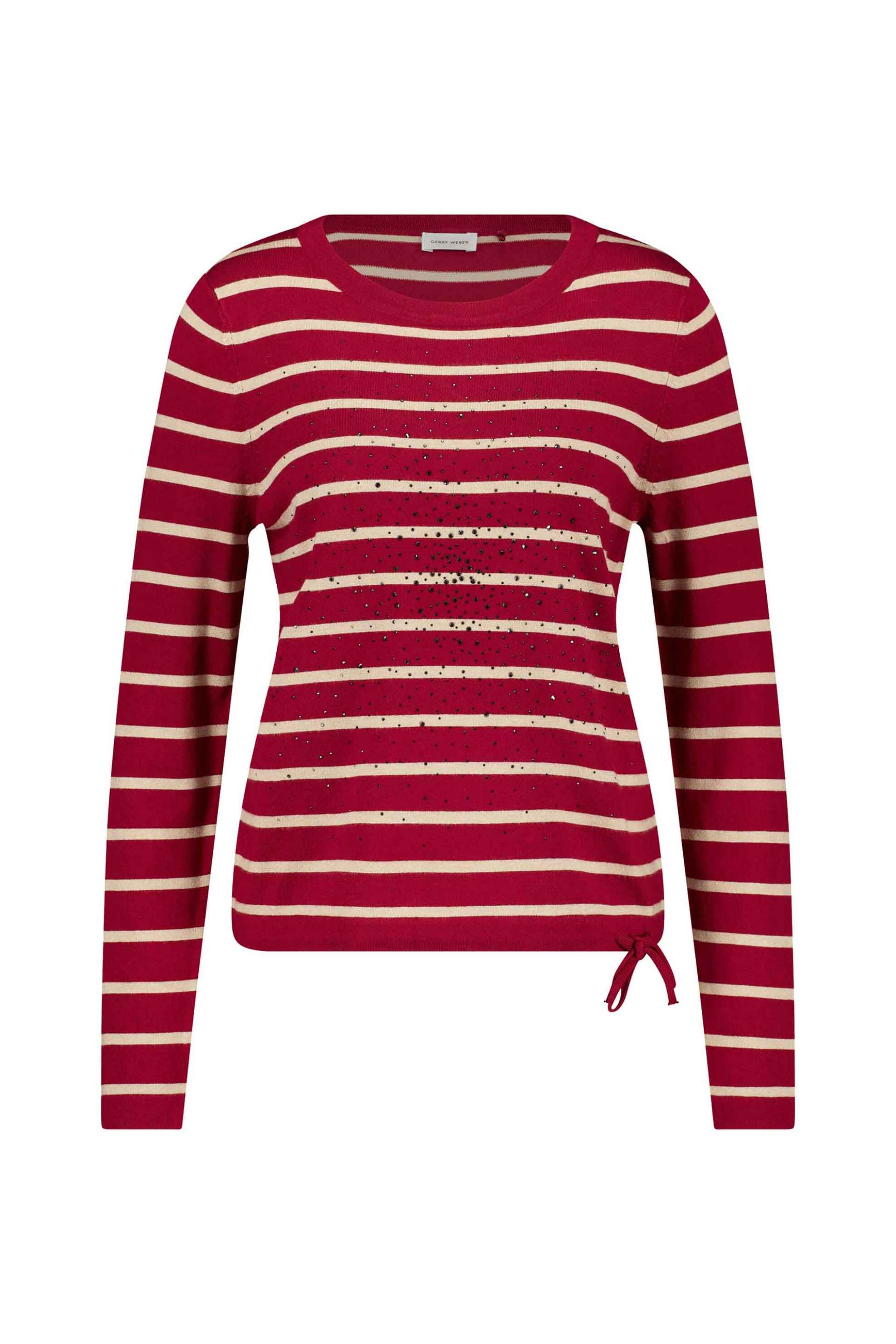 Gerry Weber γυναικεία πλεκτή μπλούζα με στρας και ριγέ σχέδιο Regular Fit - 919007-57000 Μπορντό