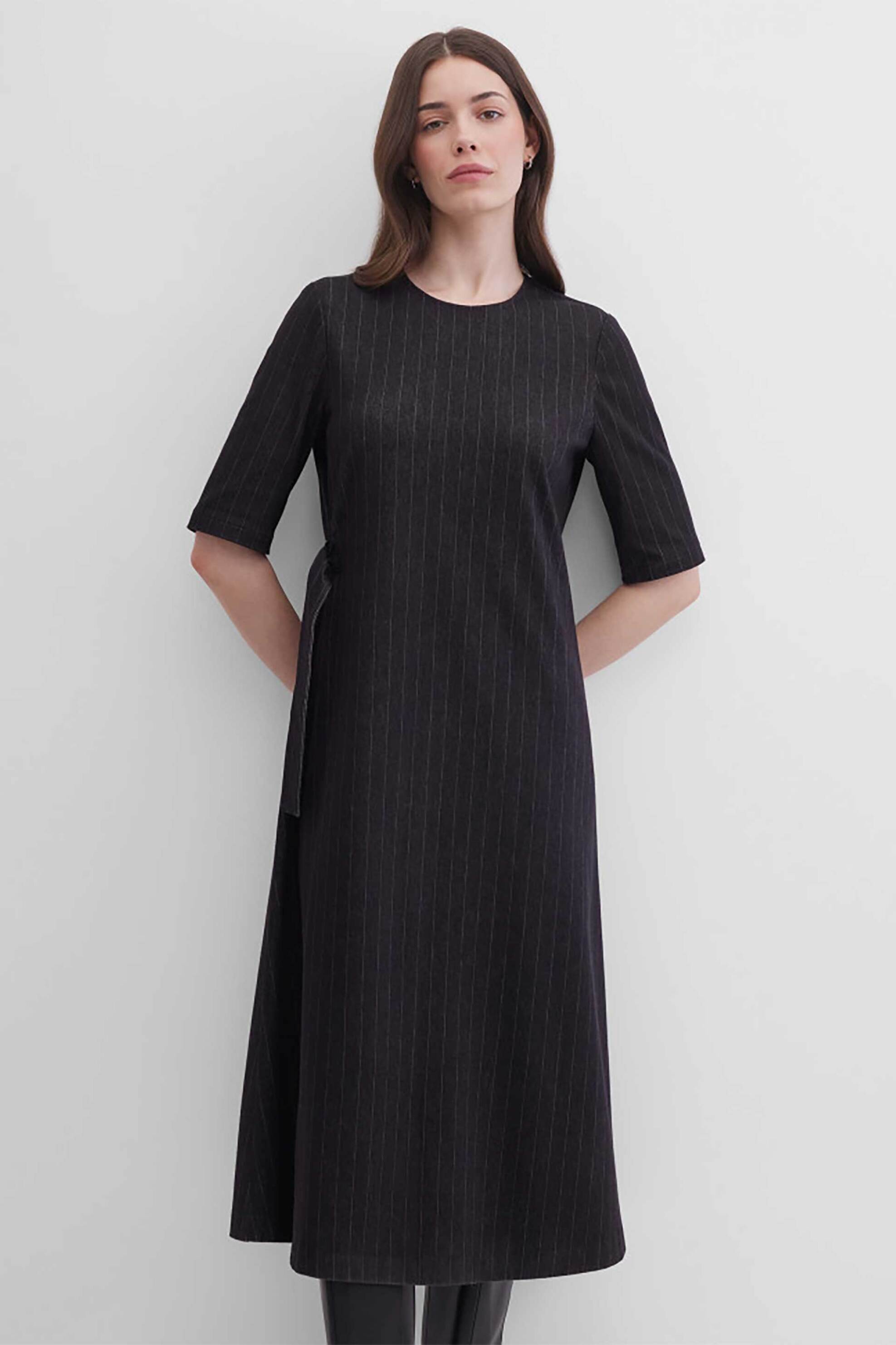 Gerry Weber γυναικείο midi φόρεμα με ριγέ σχέδιο A-line - 180029-52037 Μαύρο