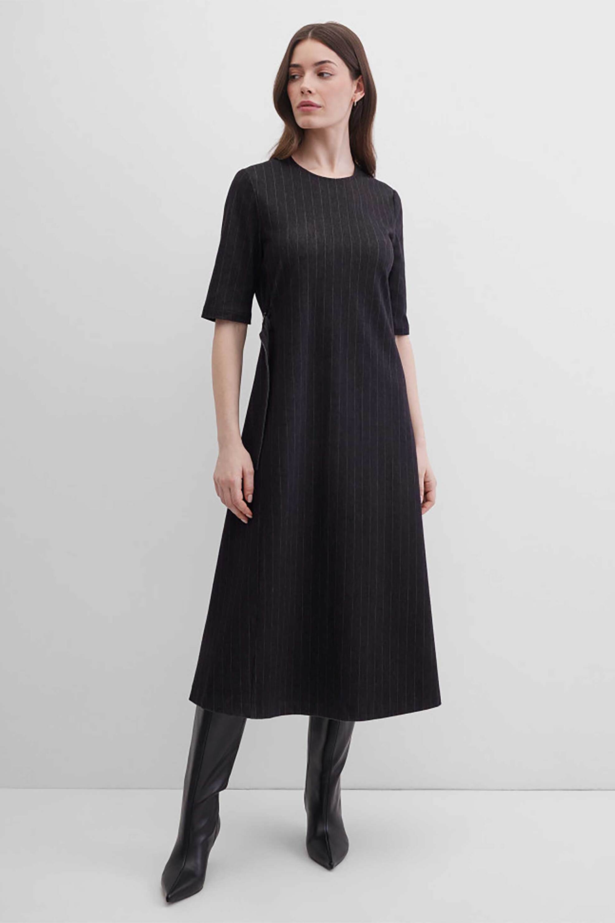 Gerry Weber γυναικείο midi φόρεμα με ριγέ σχέδιο A-line - 180029-52037 Μαύρο