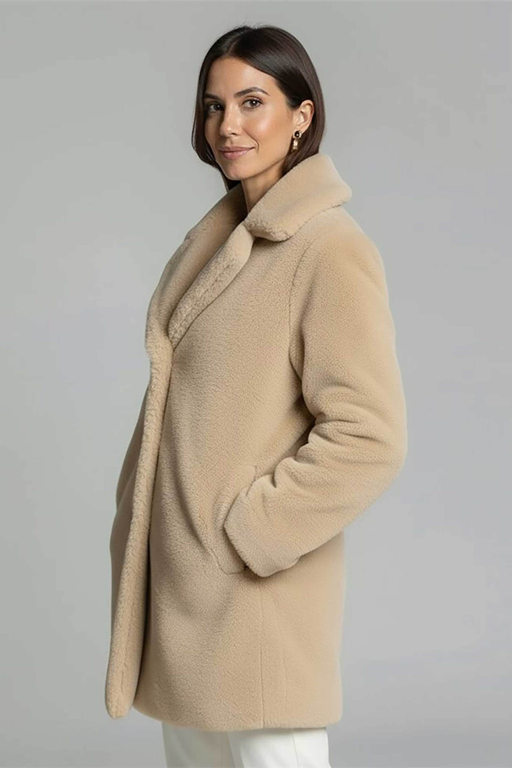 Gerry Weber γυναικεία faux γούνα μονόχρωμη Relaxed Fit - 250068-61030 Μπεζ φωτογραφία