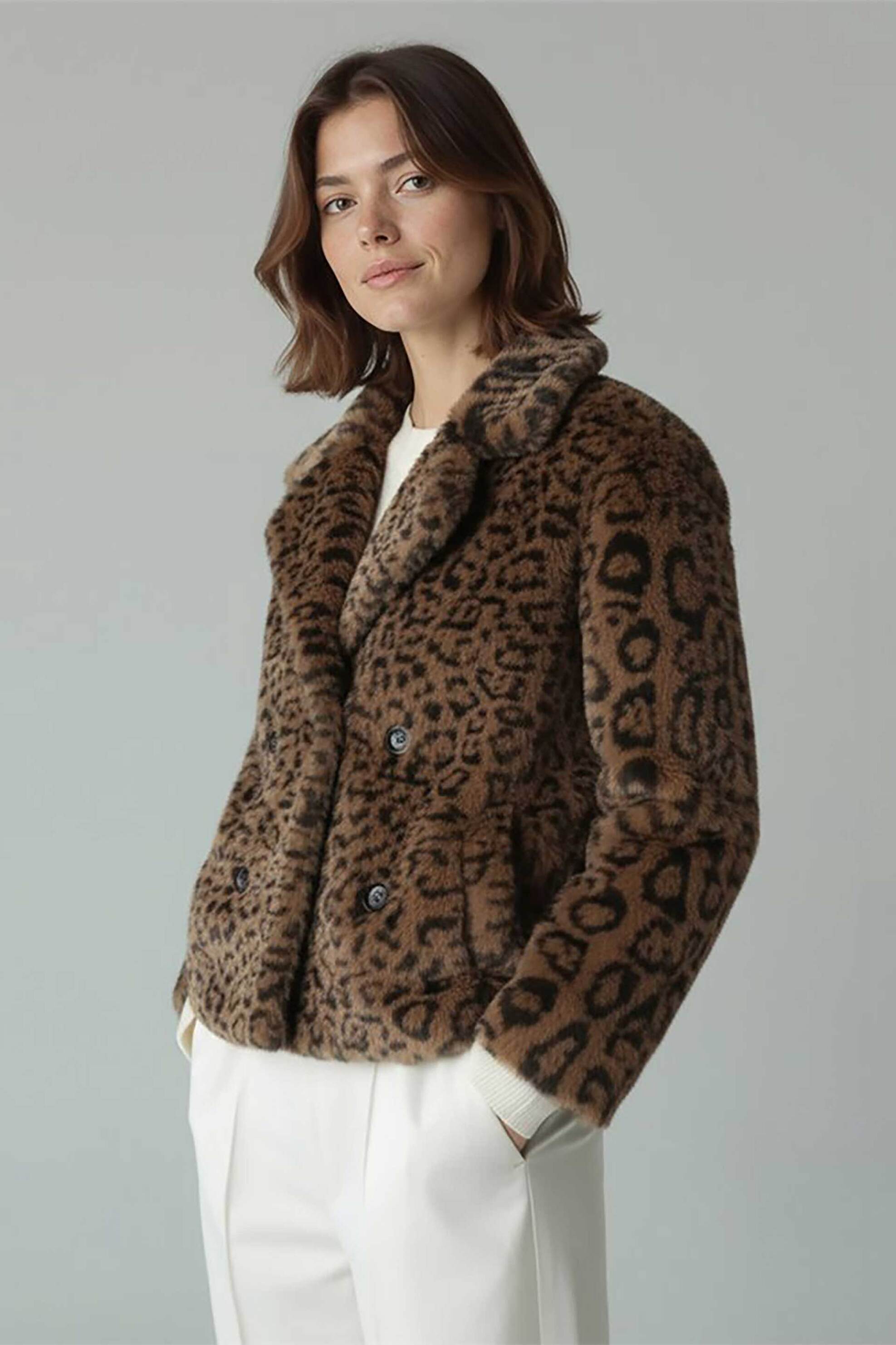 GERRY WEBER Gerry Weber γυναικεία faux γούνα με leopard print Relaxed Fit - 250069-61046 Καφέ Σκούρο