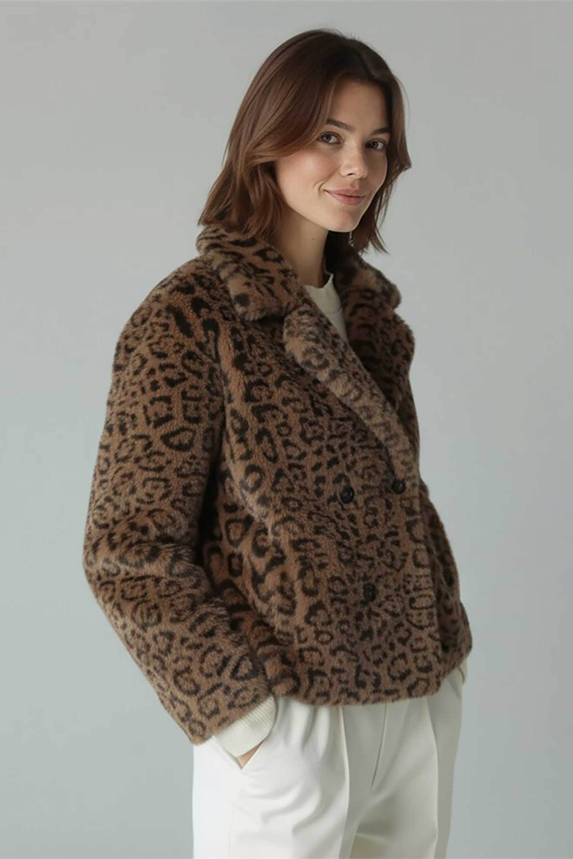 Gerry Weber γυναικεία faux γούνα με leopard print Relaxed Fit - 250069-61046 Καφέ Σκούρο φωτογραφία