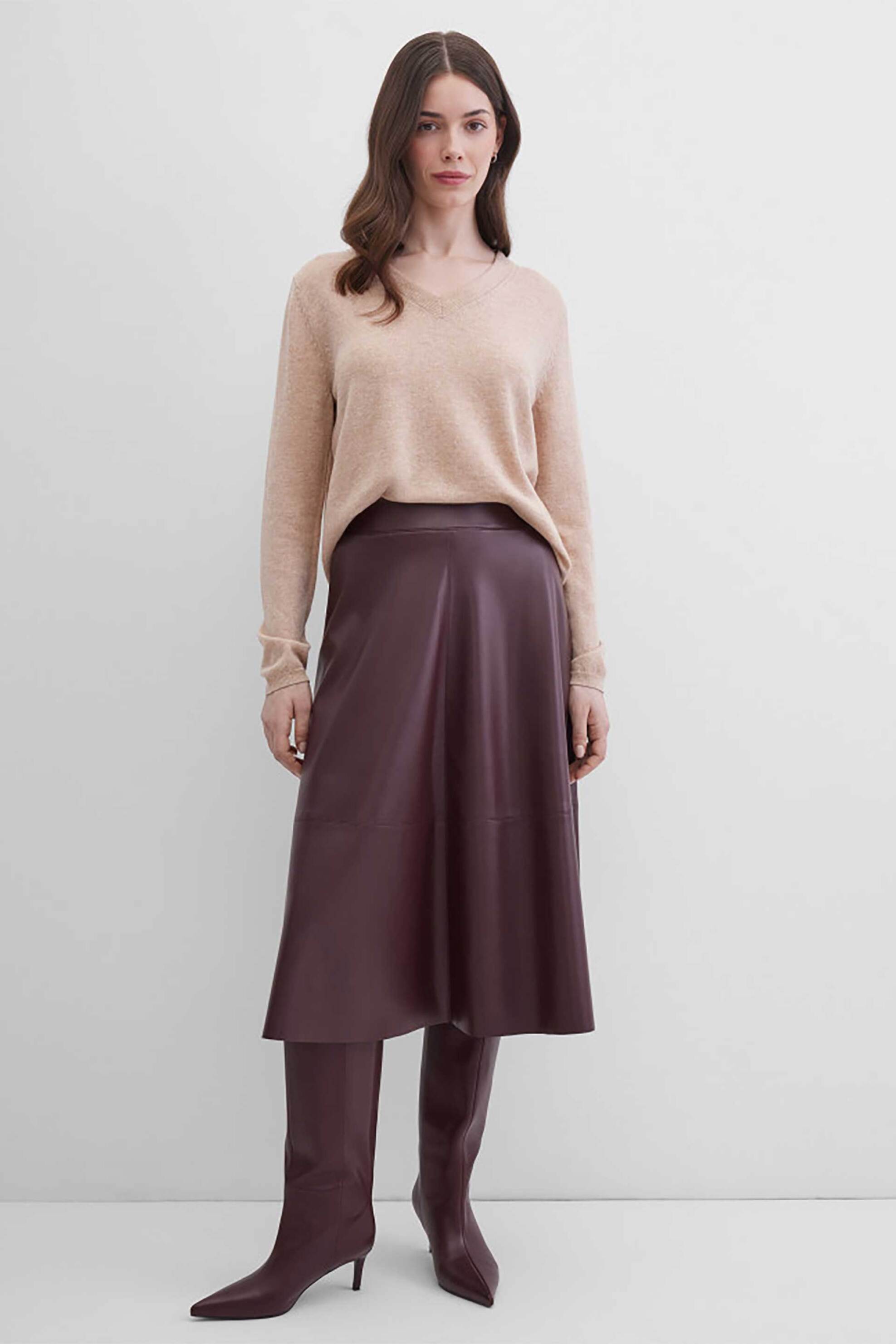 Gerry Weber γυναικεία midi φούστα με δερμάτινη όψη A-line - 110015-52027 Μπορντό