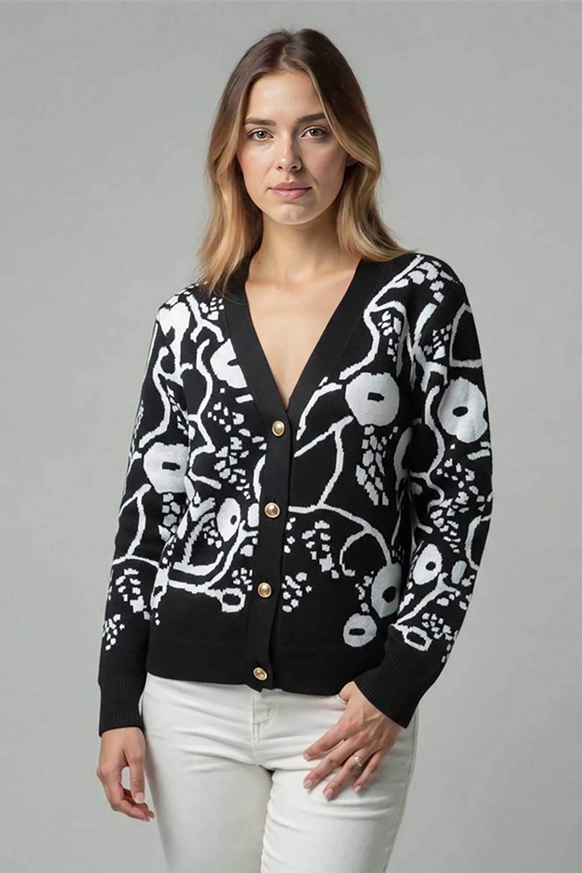 Gerry Weber γυναικεία πλεκτή ζακέτα με V και abstract floral pattern