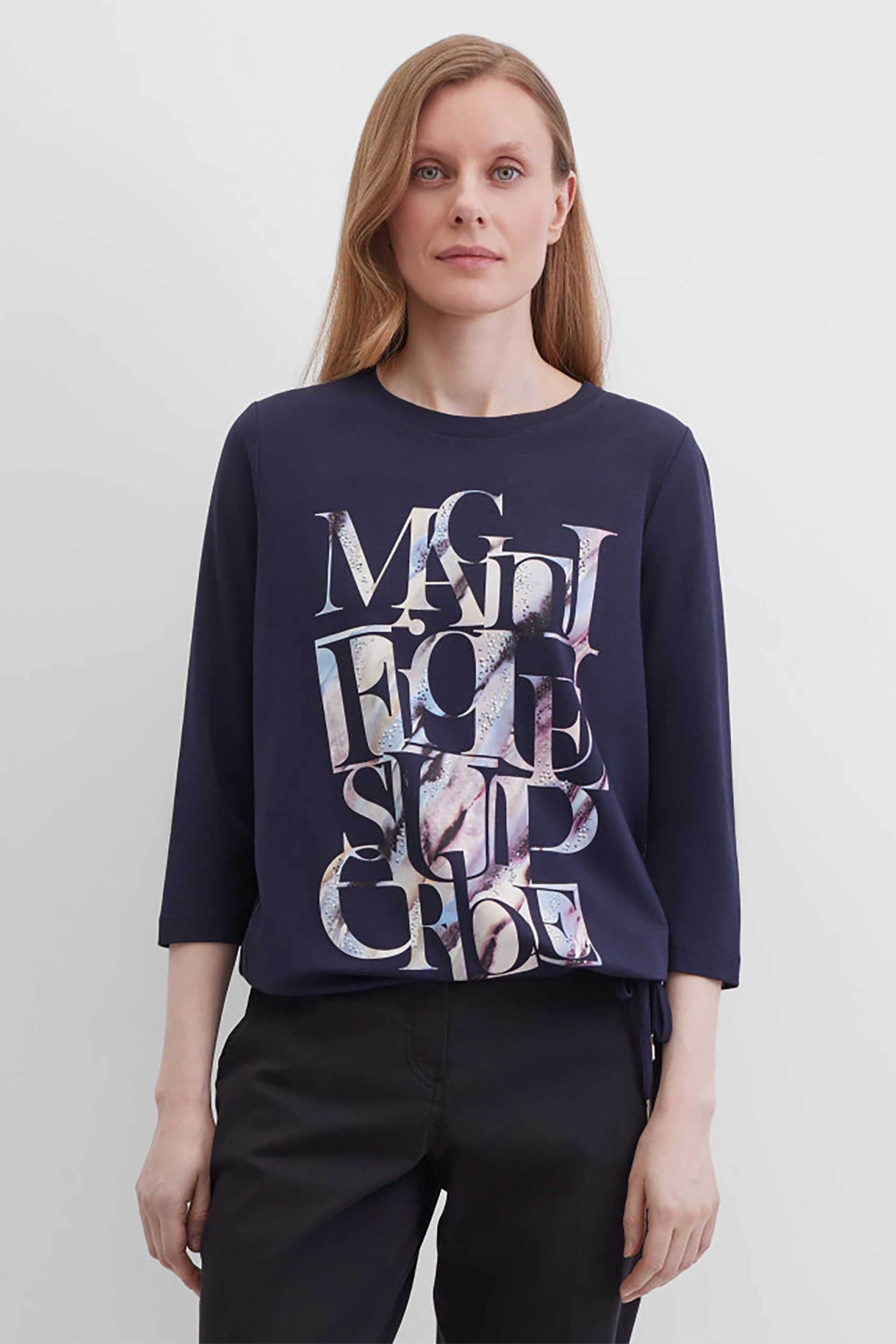 GERRY WEBER Gerry Weber γυναικεία μπλούζα με lettering και μανίκι 3/4 - 170035-56003 Μπλε Σκούρο