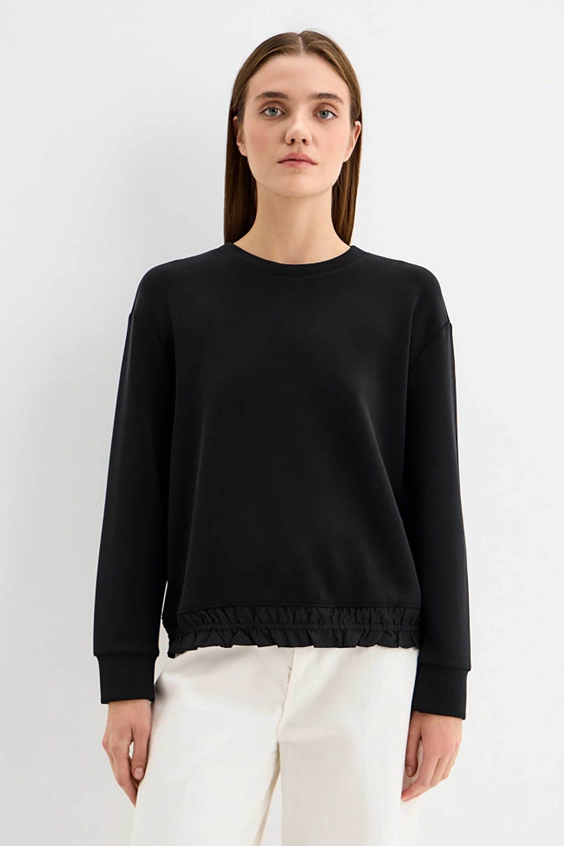 Gerry Weber γυναικεία μπλούζα φούτερ με λάστιχο στο κάτω μέρος Loose Fit - 170080-56006 Μαύρο