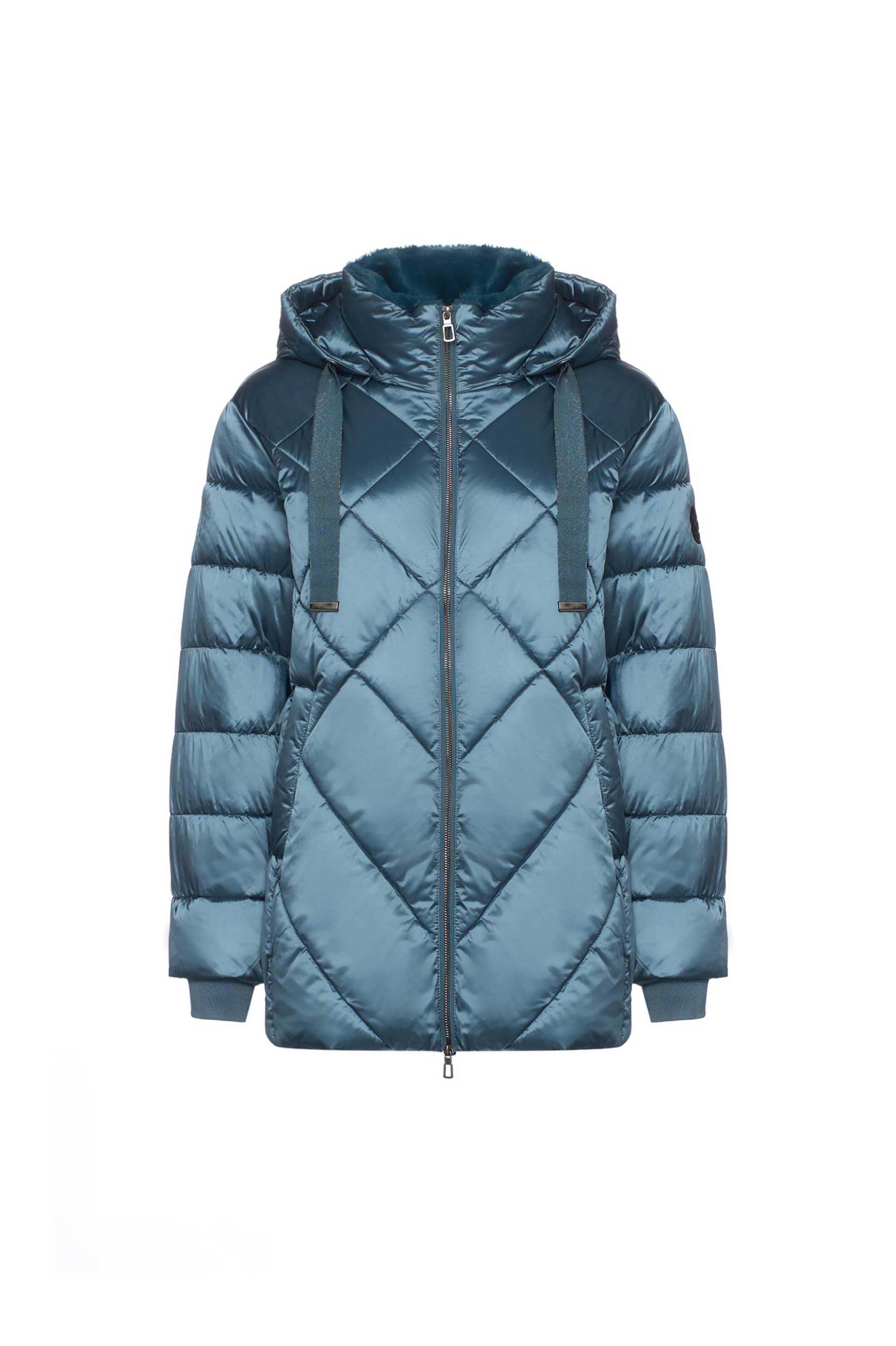 Gerry Weber γυναικείο μακρύ μπουφάν με καπιτονέ σχέδιο και κουκούλα Regular Fit - 250044-61031 Πετρόλ