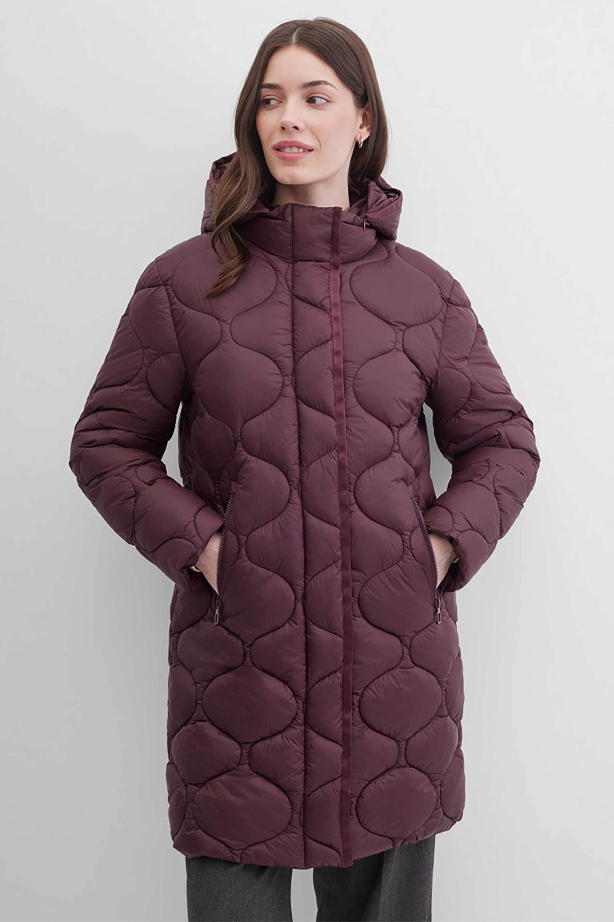 Gerry Weber γυναικείο μακρύ μπουφάν με καπιτονέ σχέδιο και κουκούλα Loose Straight Fit