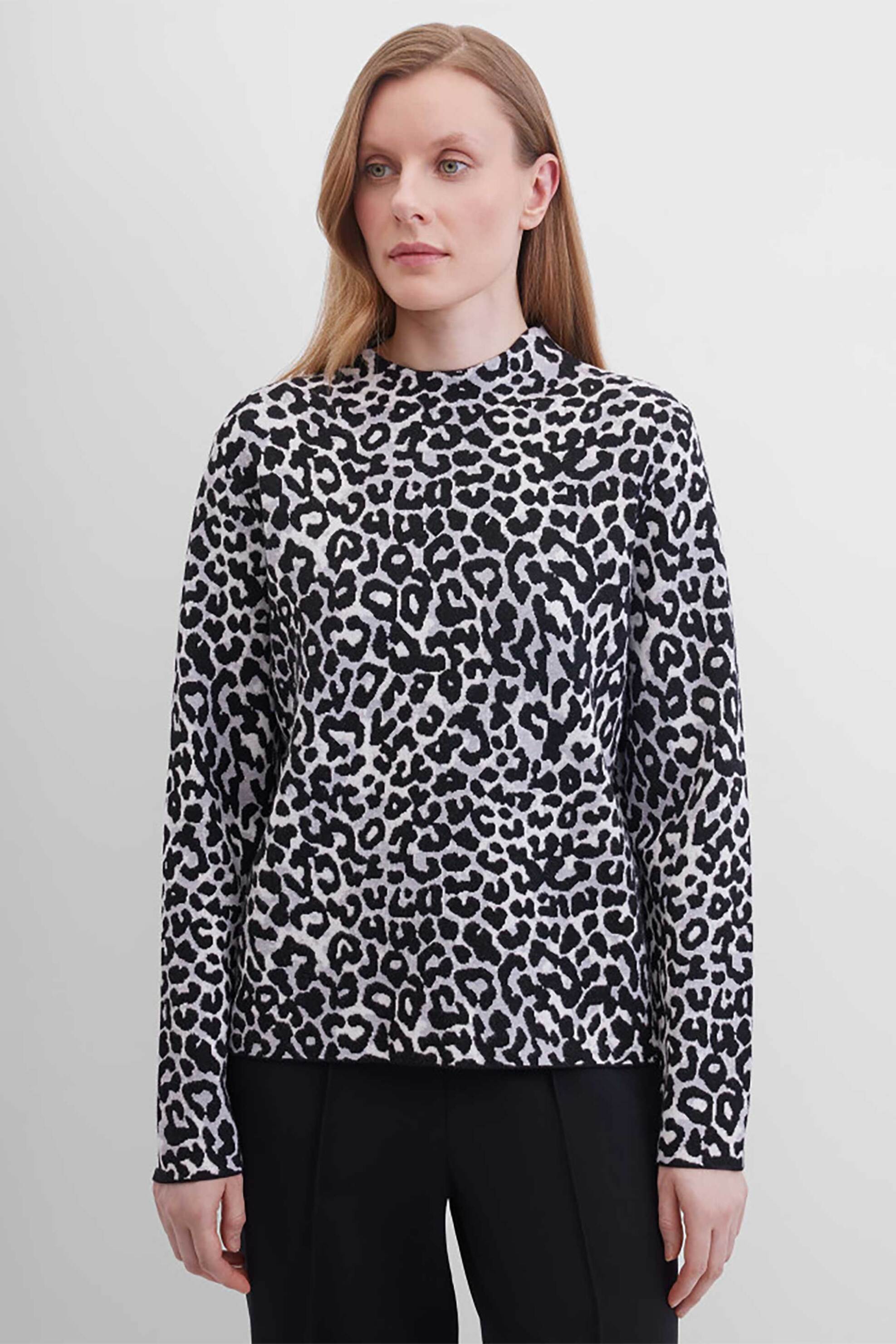 Gerry Weber γυναικείο πουλόβερ με animal print και ψηλό λαιμό Slim Fit - 919012-57002 Γκρι