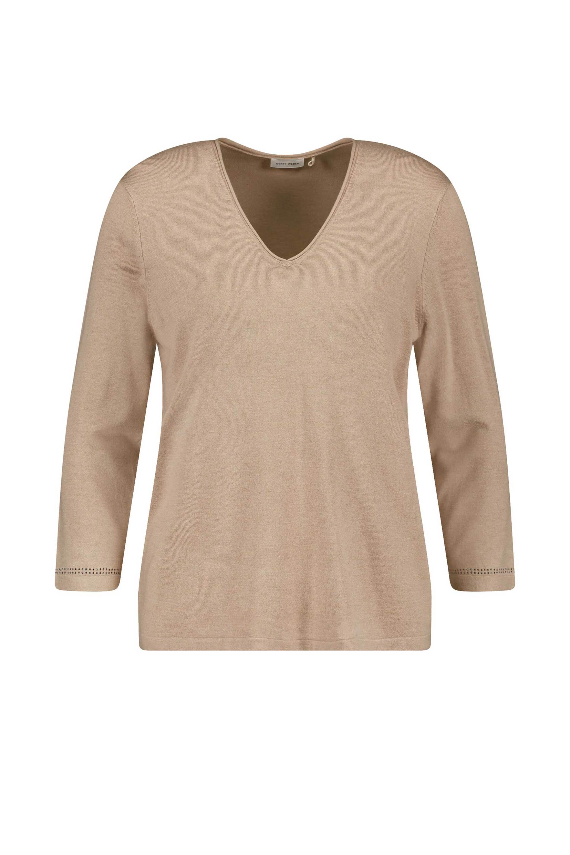 Gerry Weber γυναικείο πουλόβερ μονόχρωμο με V Regular Fit - 919003-57000 Μπεζ