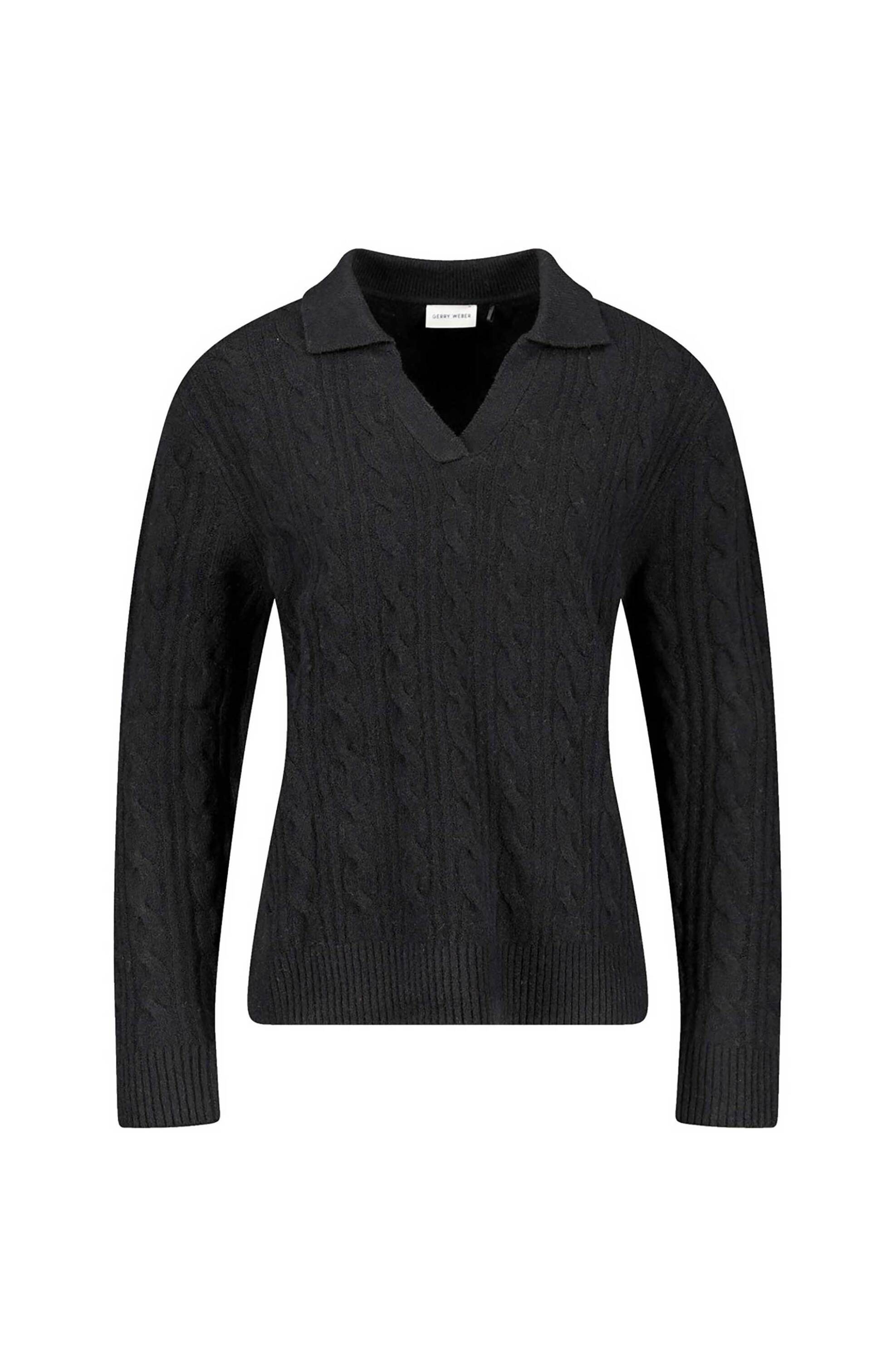 Gerry Weber γυναικείο πουλόβερ με γιακά και cable knit pattern Regular Fit - 190037-57026 Μαύρο