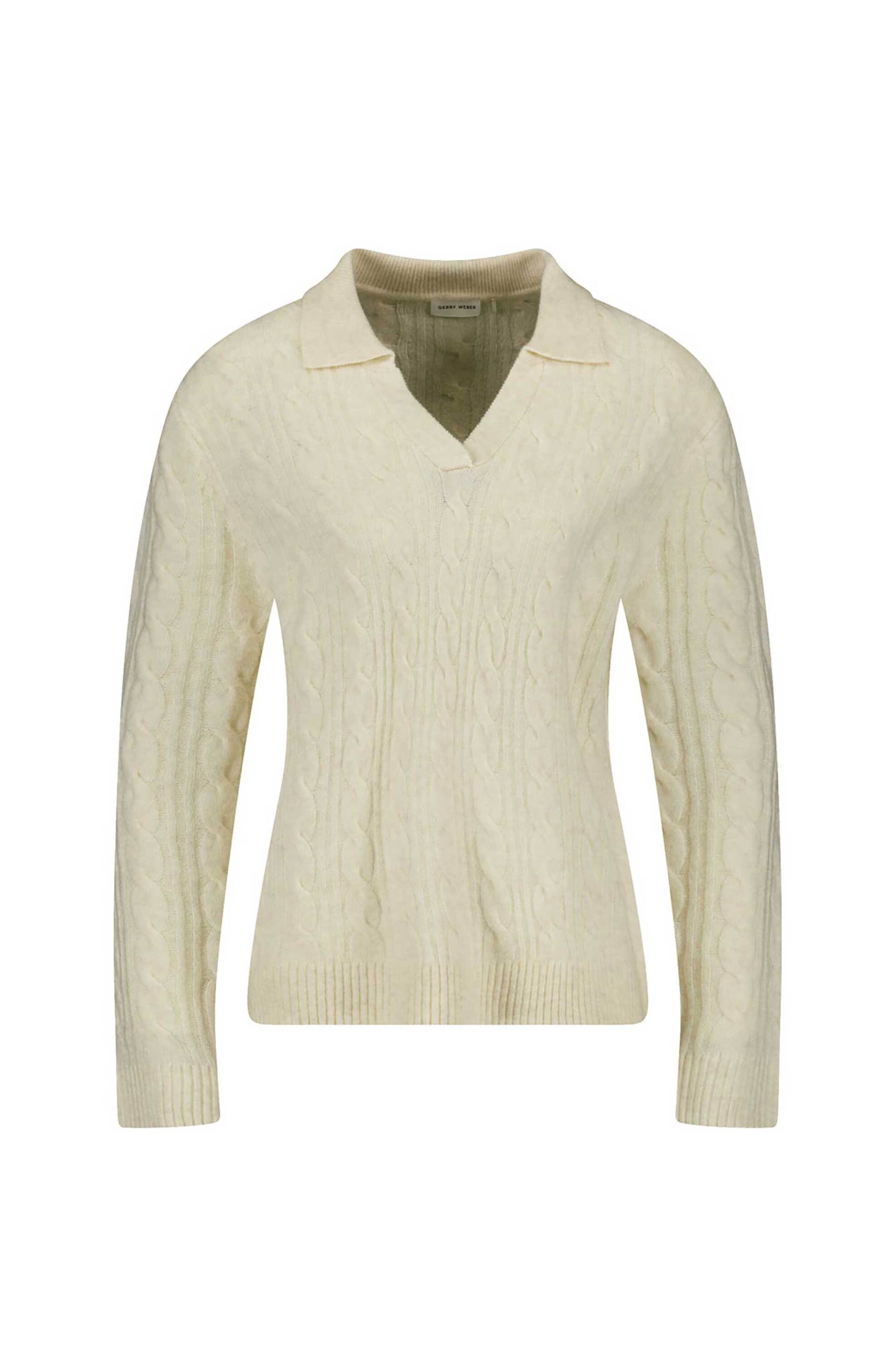 Gerry Weber γυναικείο πουλόβερ με γιακά και cable knit pattern Regular Fit - 190037-57026 Κρέμ