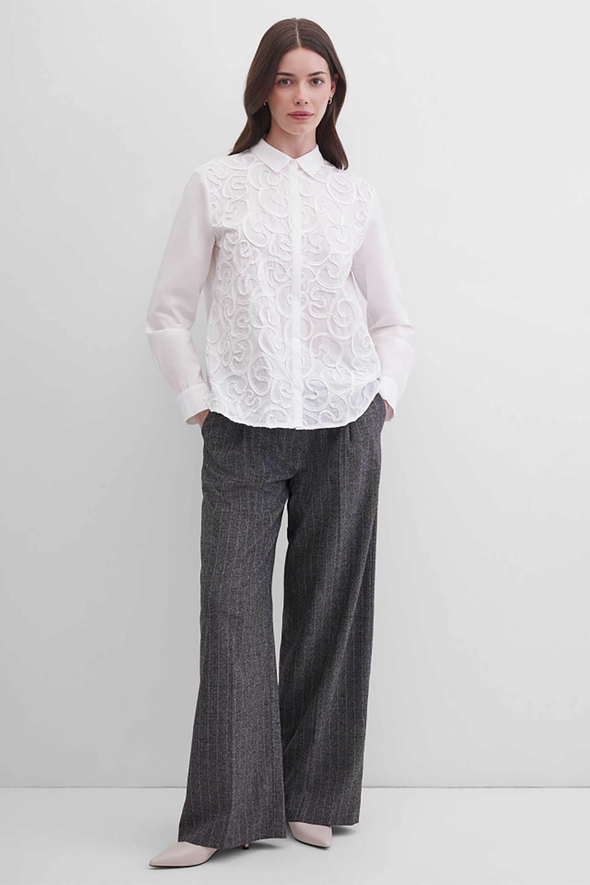 Gerry Weber γυναικείο παντελόνι με ριγέ σχέδιο Wide Leg - 120034-52030 Γκρι