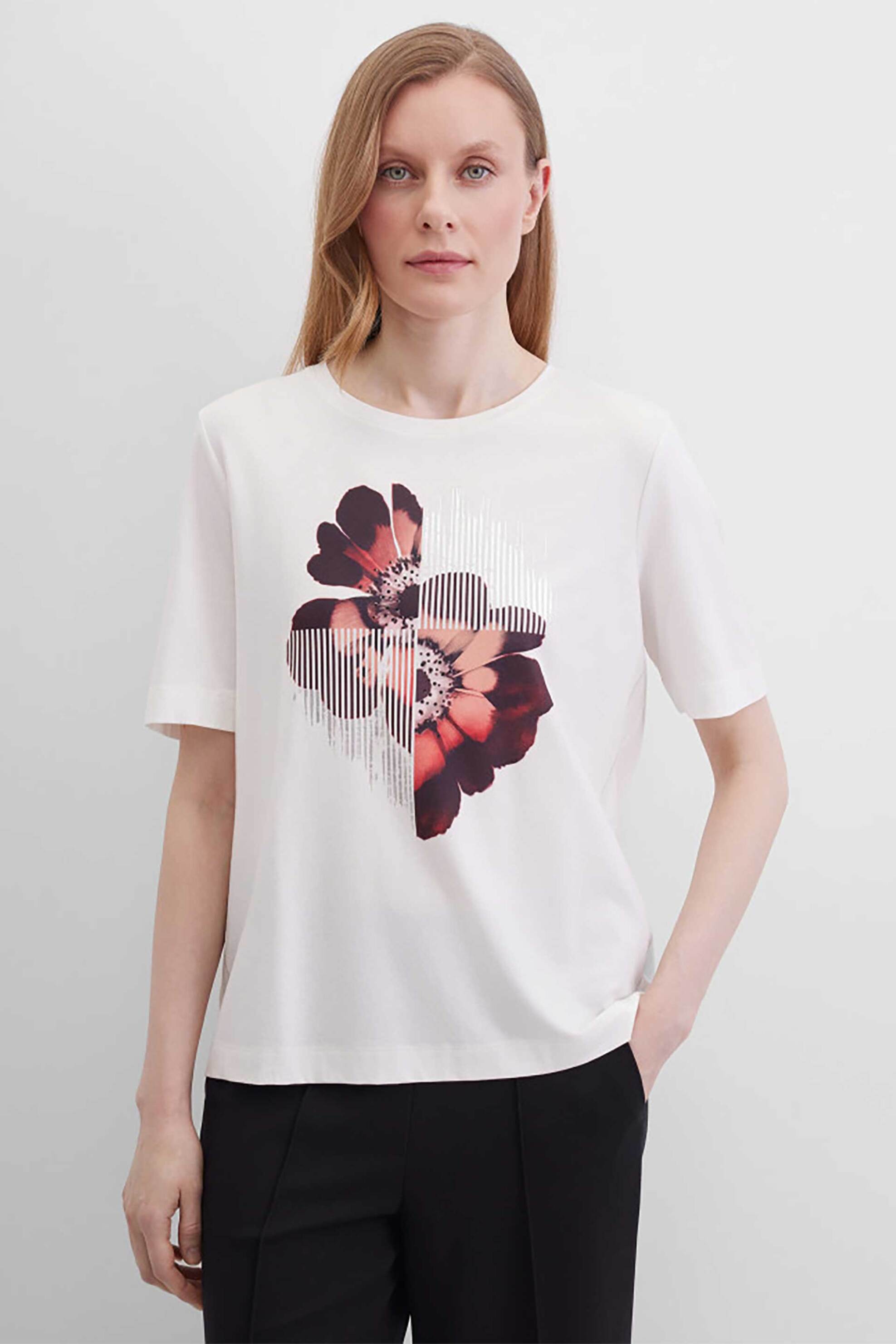 Gerry Weber γυναικείο T-shirt με graphic print Regular Fit - 170128-56003 Λευκό