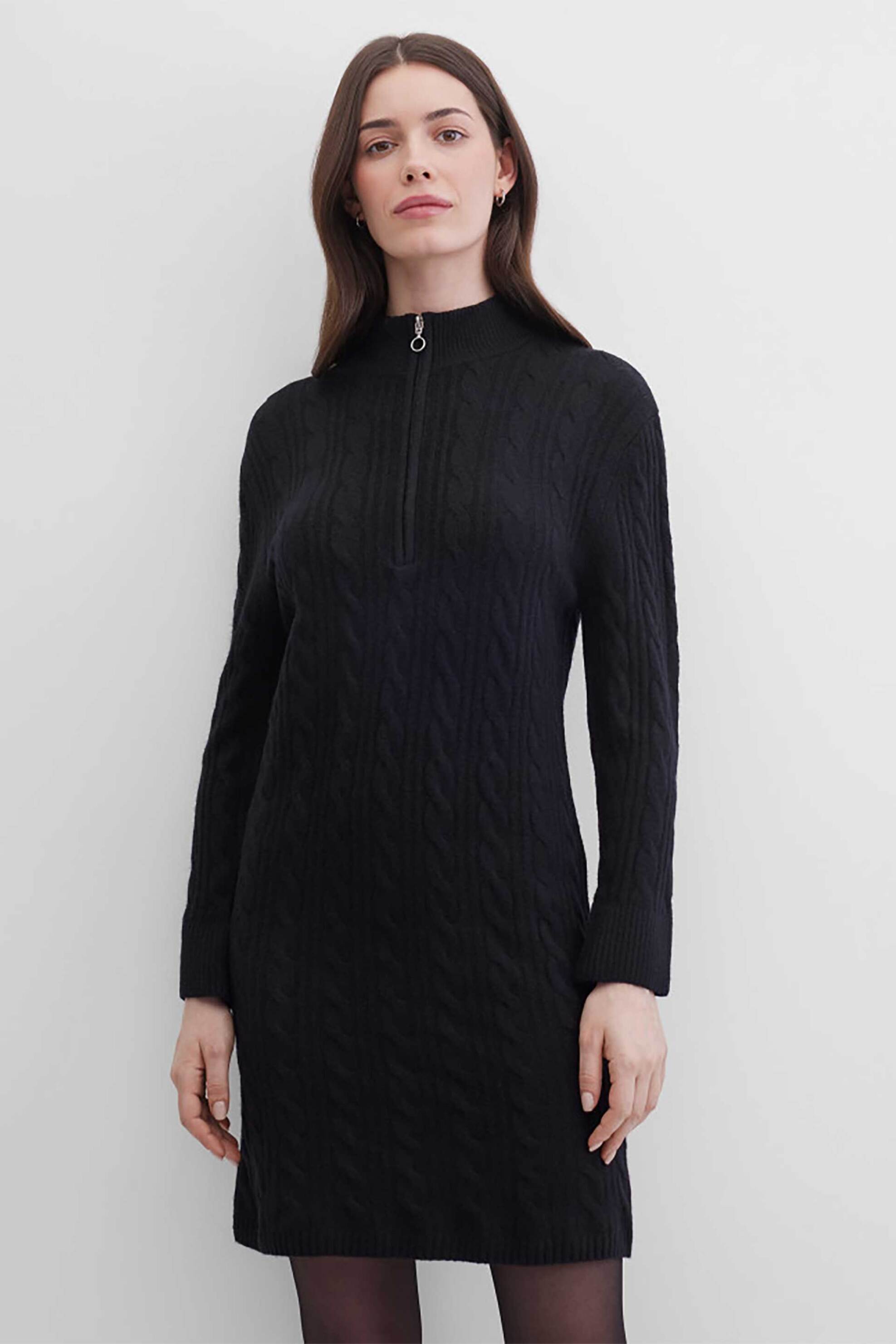 Gerry Weber γυναικείο πλεκτό mini φόρεμα με cable knit pattern και ψηλό λαιμό - 180015-57026 Μαύρο