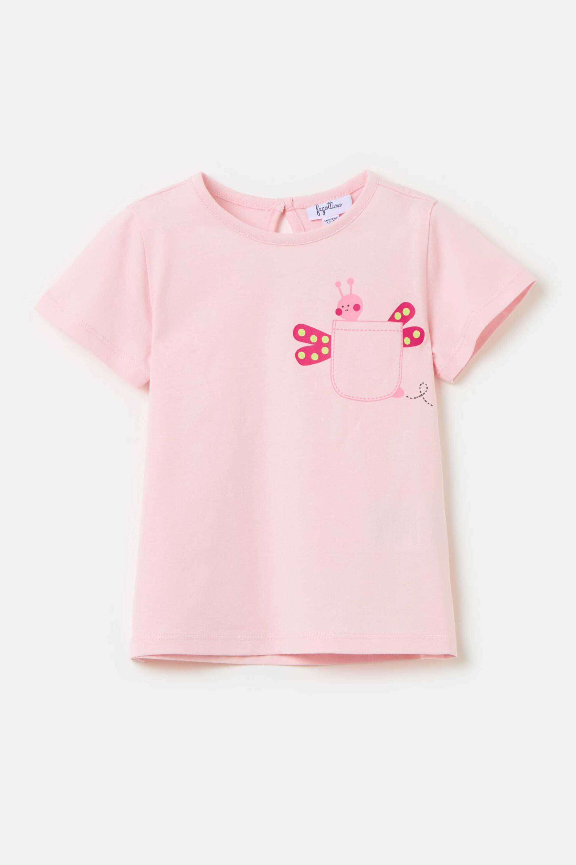 OVS βρεφικό T-shirt βαμβακερό μονόχρωμο με contrast dragonfly print και faux τσέπη - 001986760 Ροζ