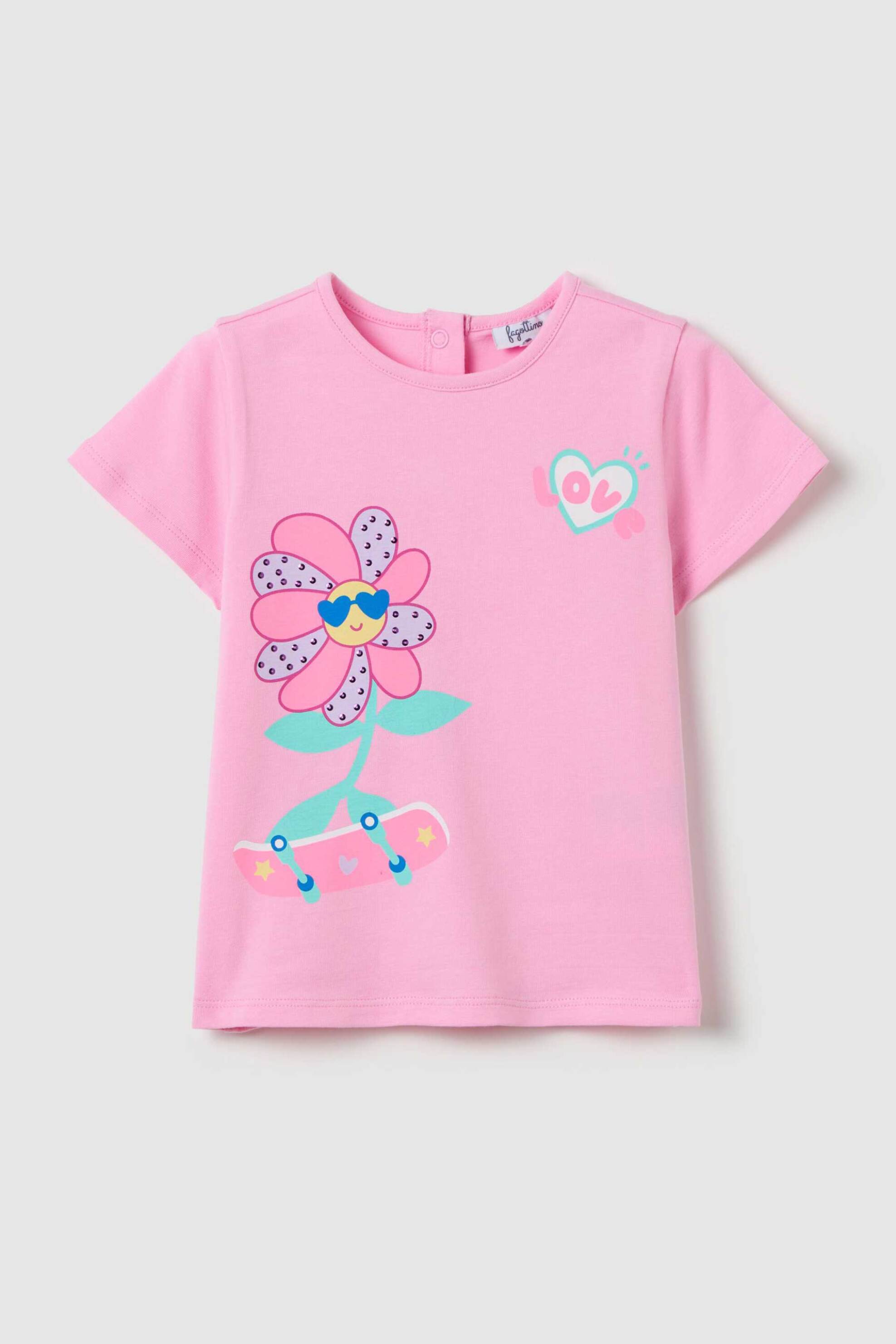 OVS βρεφικό T-shirt με diamantes και skater flower print - 002199586 Ροζ