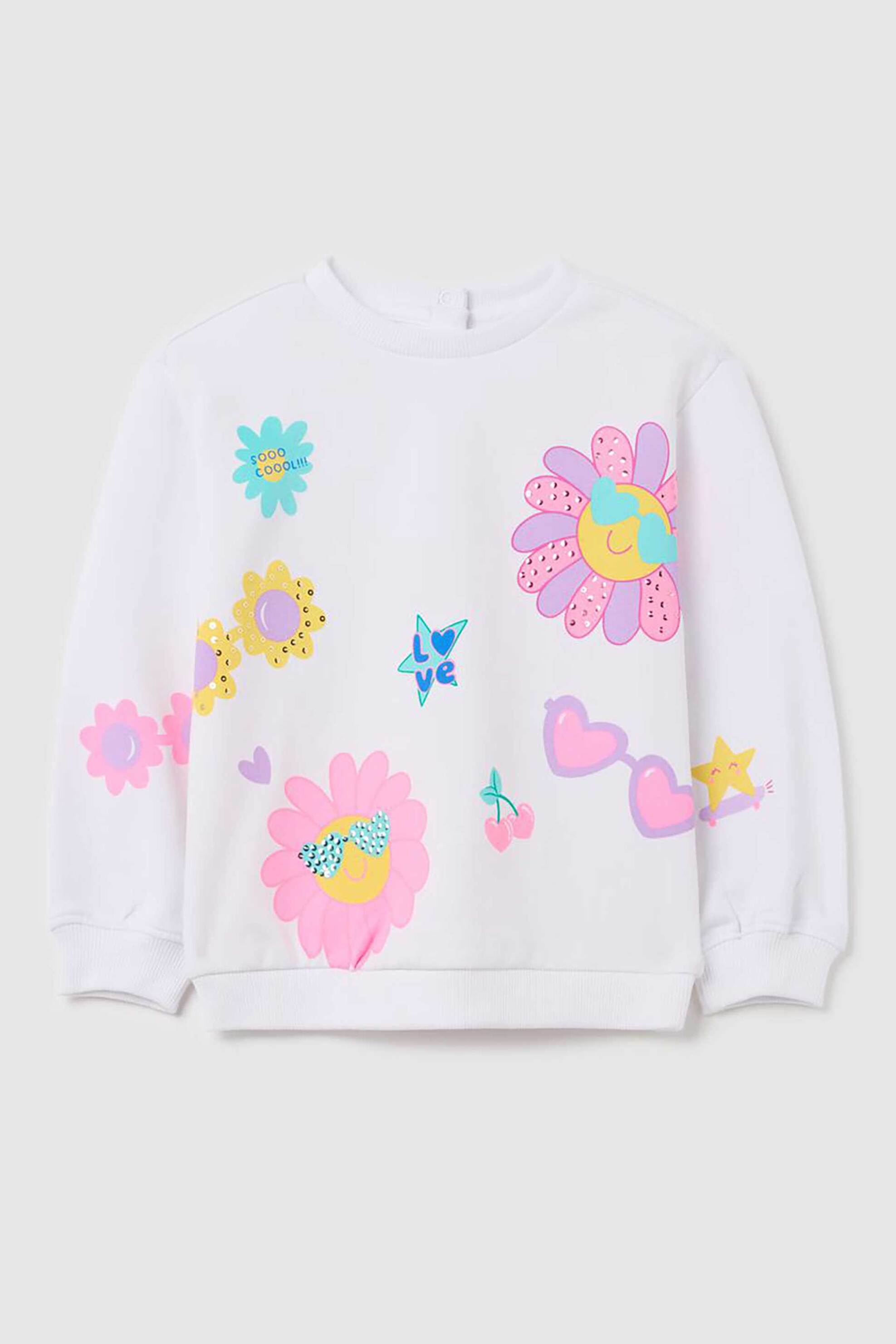 OVS KIDS OVS βρεφική μπλούζα φούτερ με diamantes και flowers print - 002199598 Λευκό
