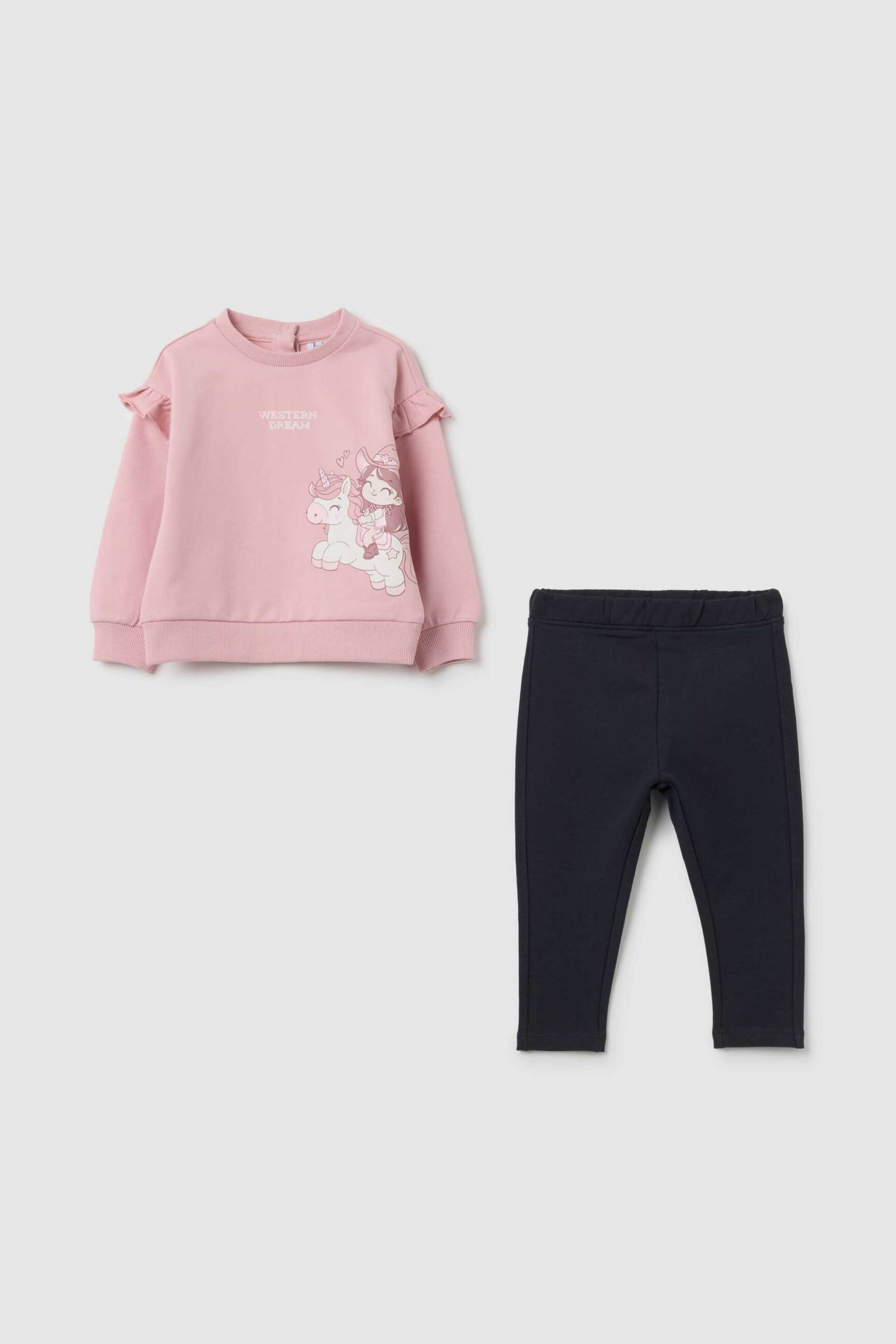 OVS KIDS OVS σετ βρεφική μπλούζα φούτερ με print και κολάν Regular Fit (2 τεμάχια) - 002396167 Ροζ