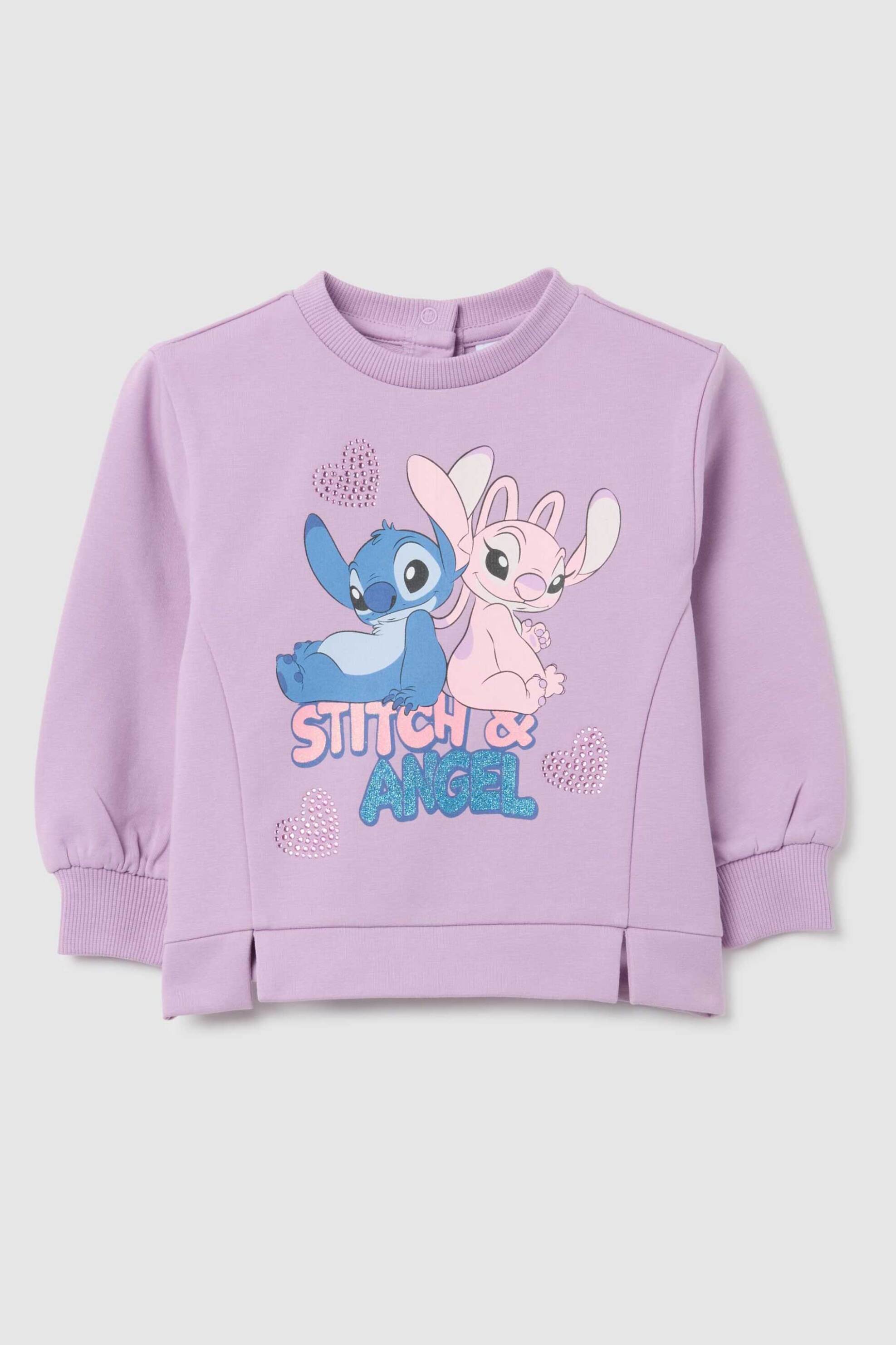 OVS KIDS OVS βρεφική μπλούζα φούτερ με Stitch print και καρδούλες με στρας Regular Fit - 002444645 Λιλά