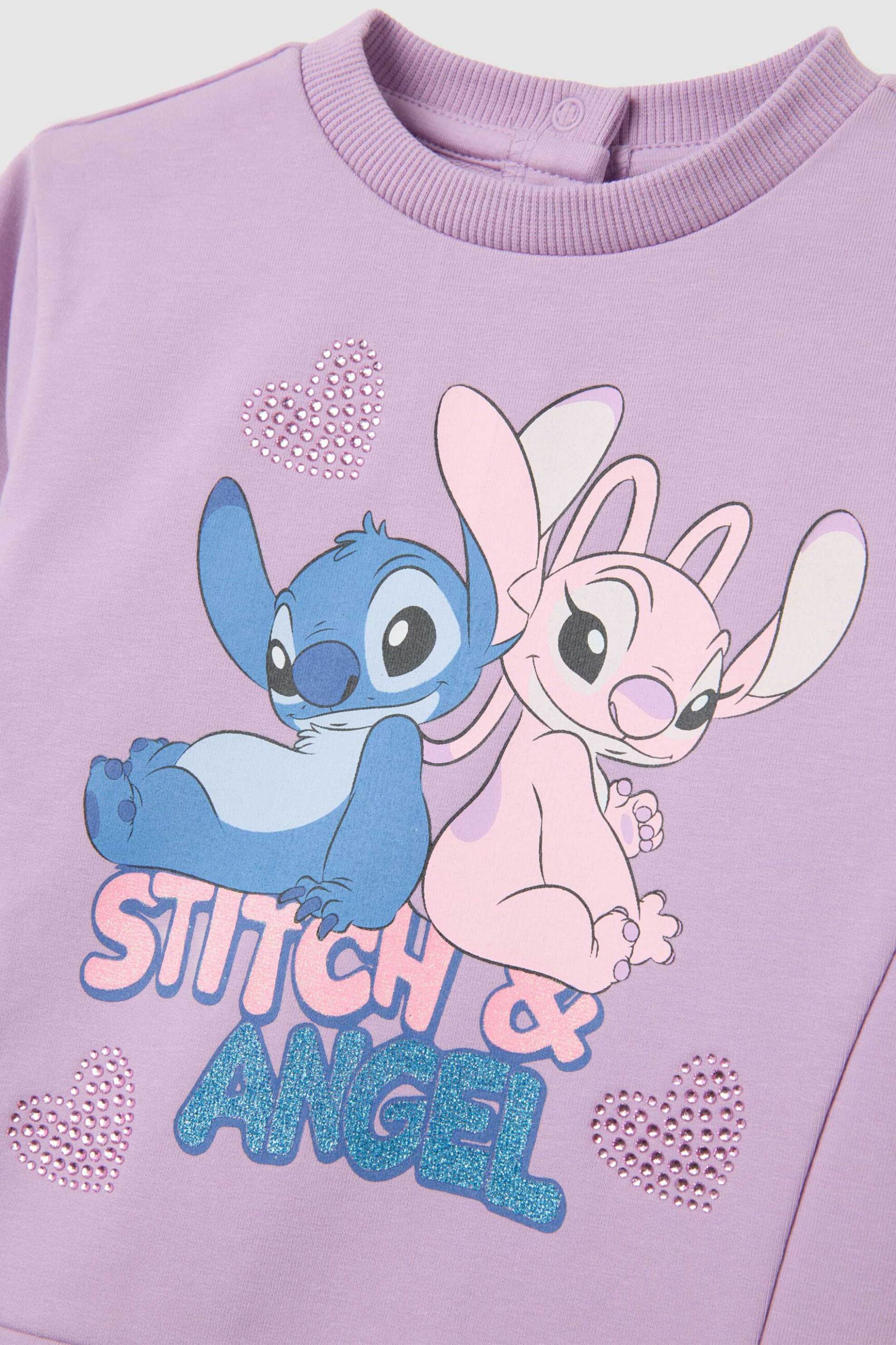 OVS βρεφική μπλούζα φούτερ με Stitch print και καρδούλες με στρας Regular Fit - 002444645 Λιλά φωτογραφία