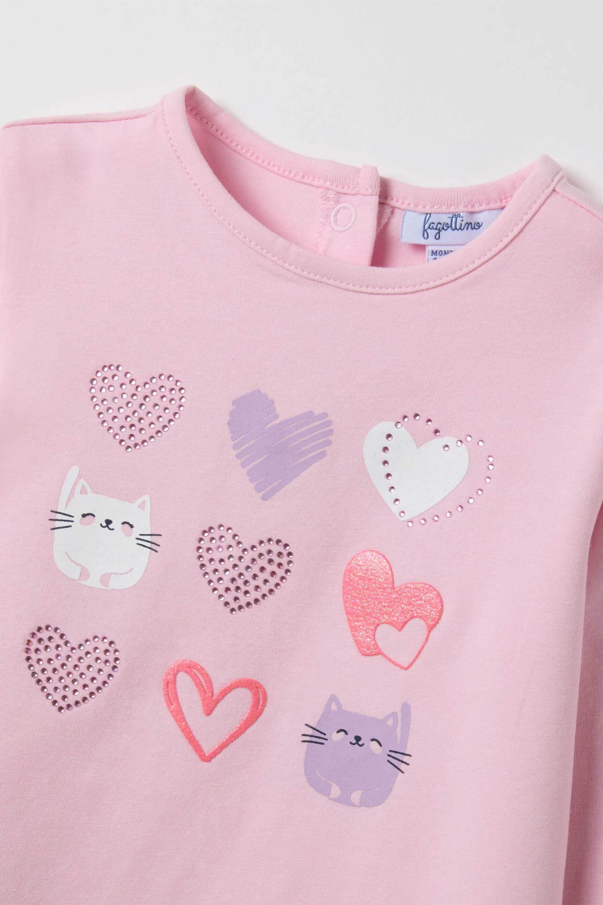 OVS βρεφική μακρυμάνικη μπλούζα με hearts & kittens print Regular Fit - 002444649 Ροζ φωτογραφία