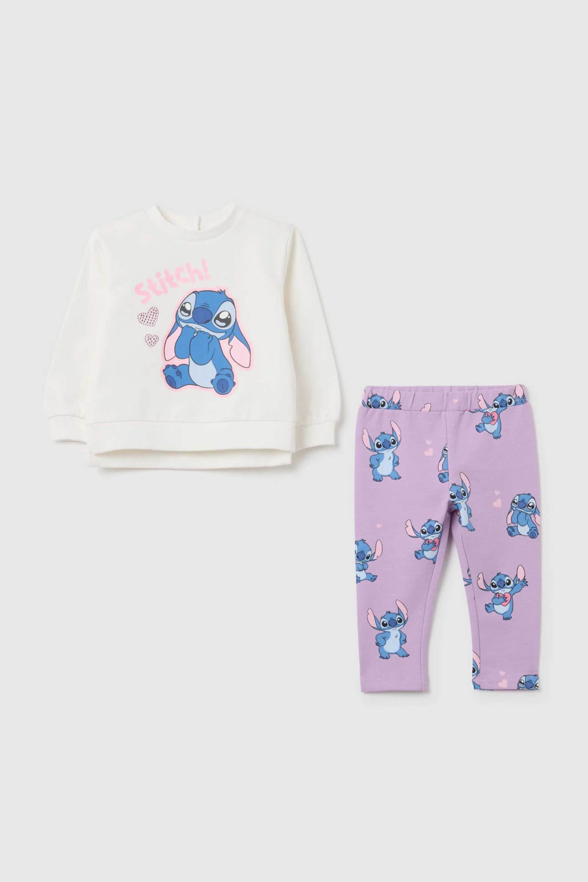 OVS KIDS OVS σετ βρεφική μπλούζα φούτερ και κολάν με Stitch print Regular Fit (2 τεμάχια) - 002444658 Λευκό