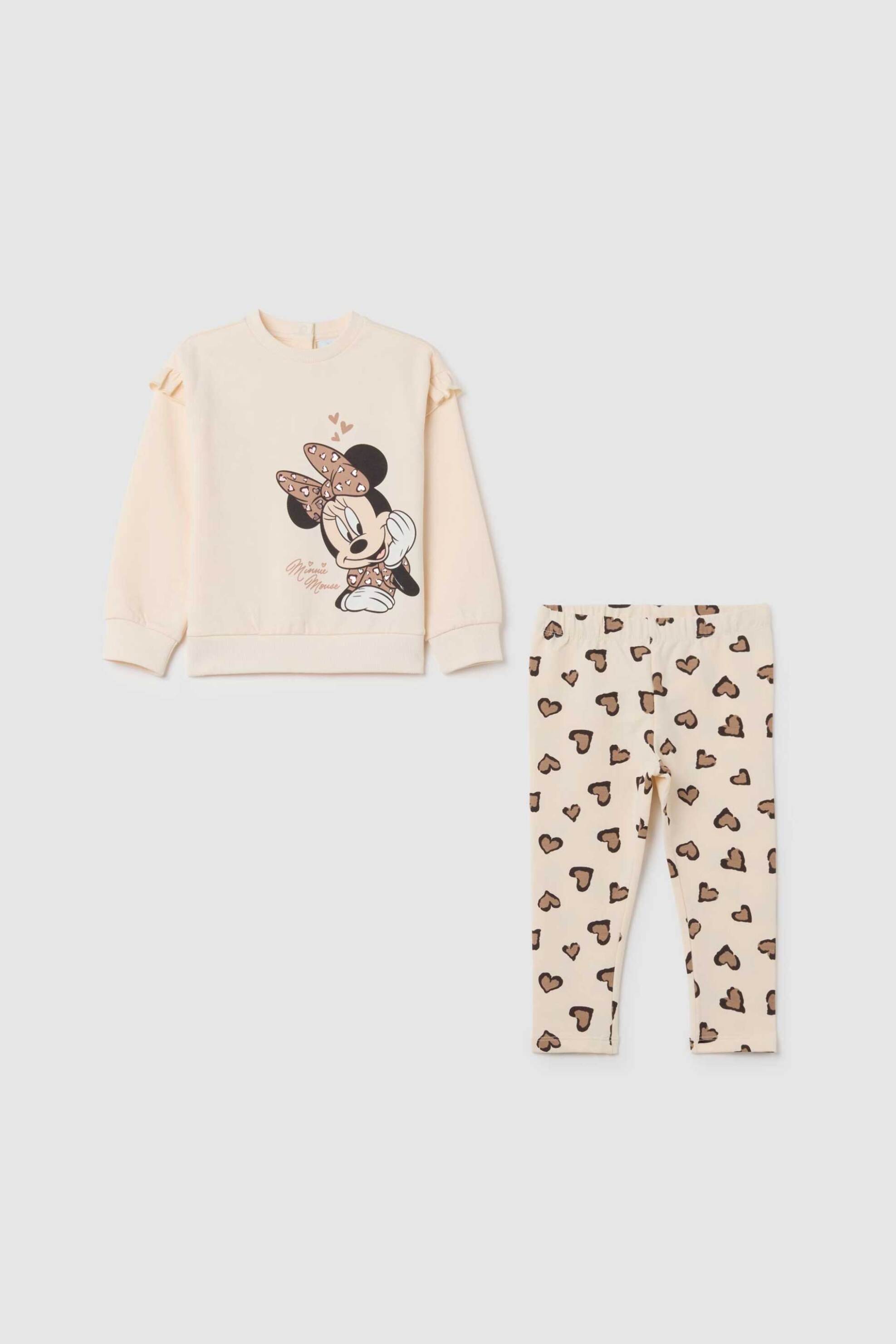 OVS KIDS OVS σετ βρεφική μπλούζα φούτερ με Minnie Mouse print και κολάν με hearts print Regular Fit (2 τεμάχια) - 002456889 Κρέμ