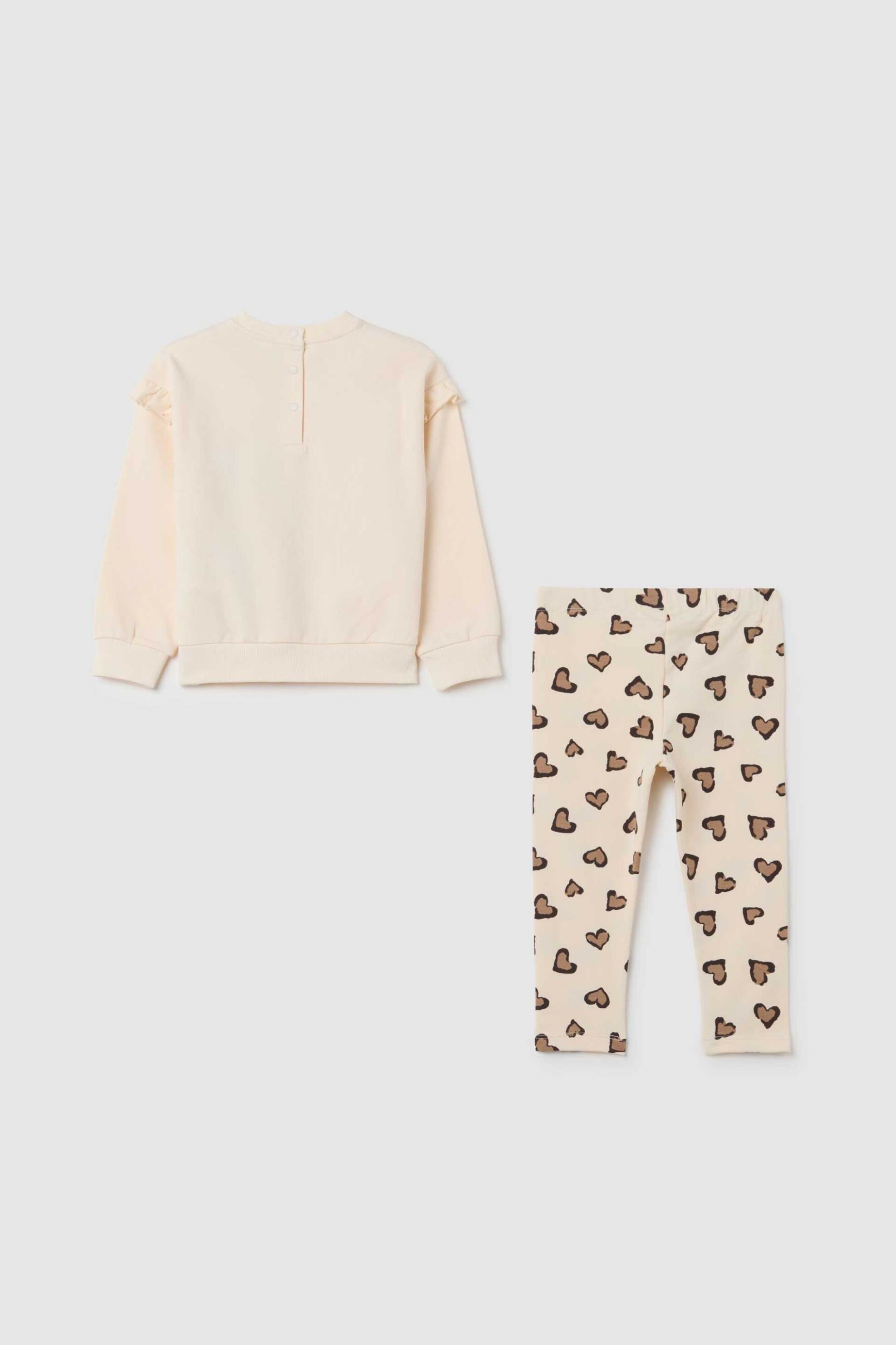 OVS σετ βρεφική μπλούζα φούτερ με Minnie Mouse print και κολάν με hearts print Regular Fit (2 τεμάχια) - 002456889 Κρέμ φωτογραφία