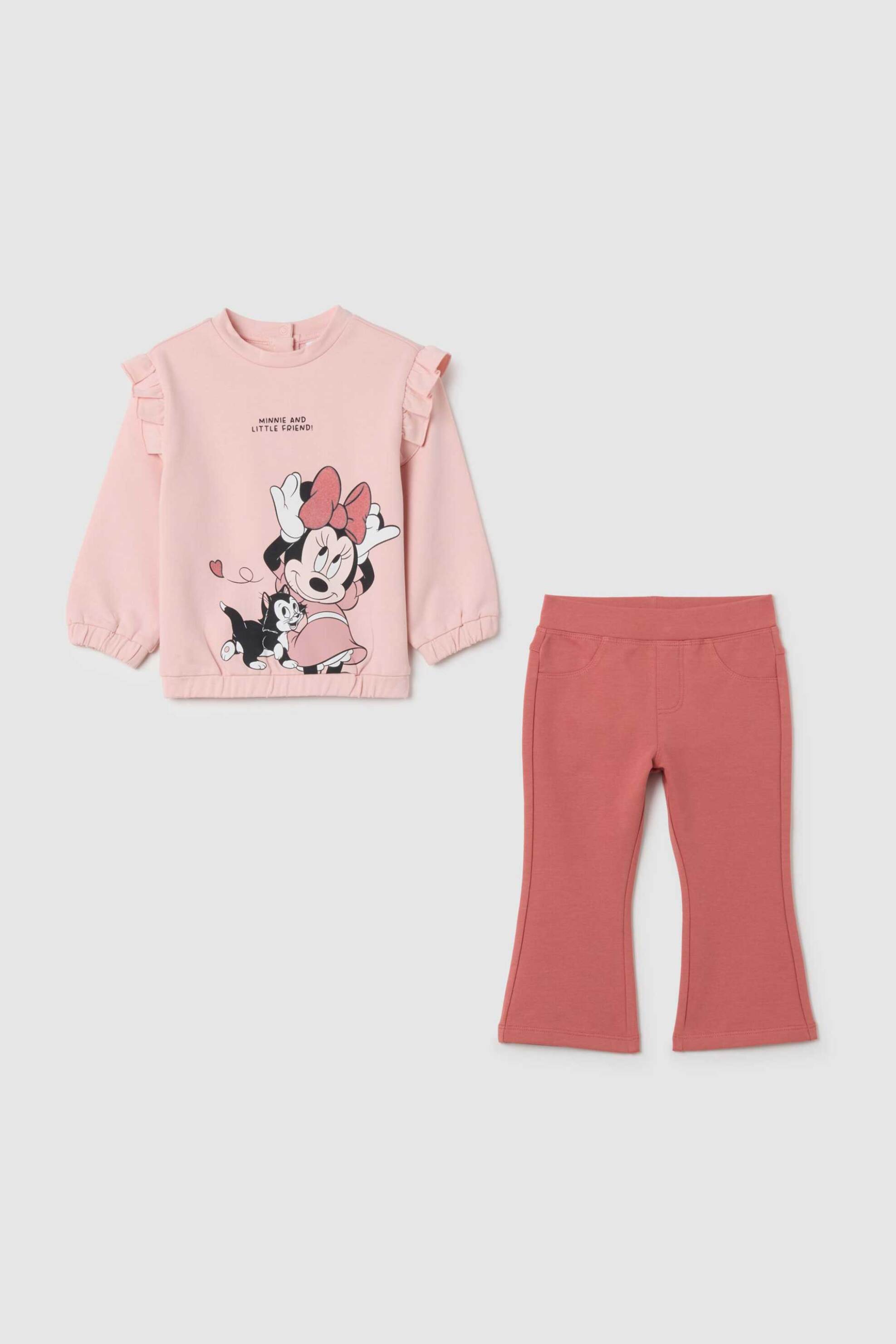 OVS σετ βρεφική μπλούζα φούτερ με Minnie Mouse print και παντελόνι Regular Fit (2 τεμάχια) - 002456904 Ροζ
