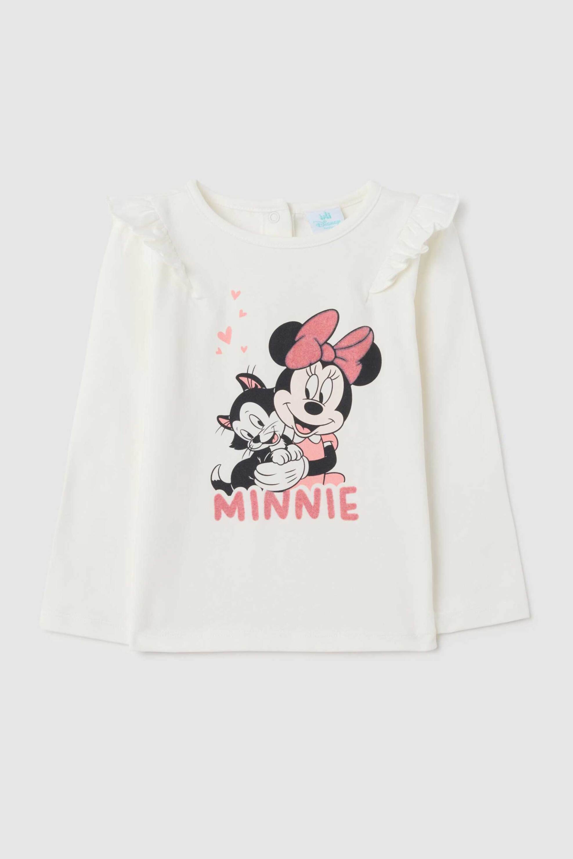 OVS βρεφική μακρυμάνικη μπλούζα με βολάν και Minnie Mouse print Regular Fit - 002456929 Λευκό
