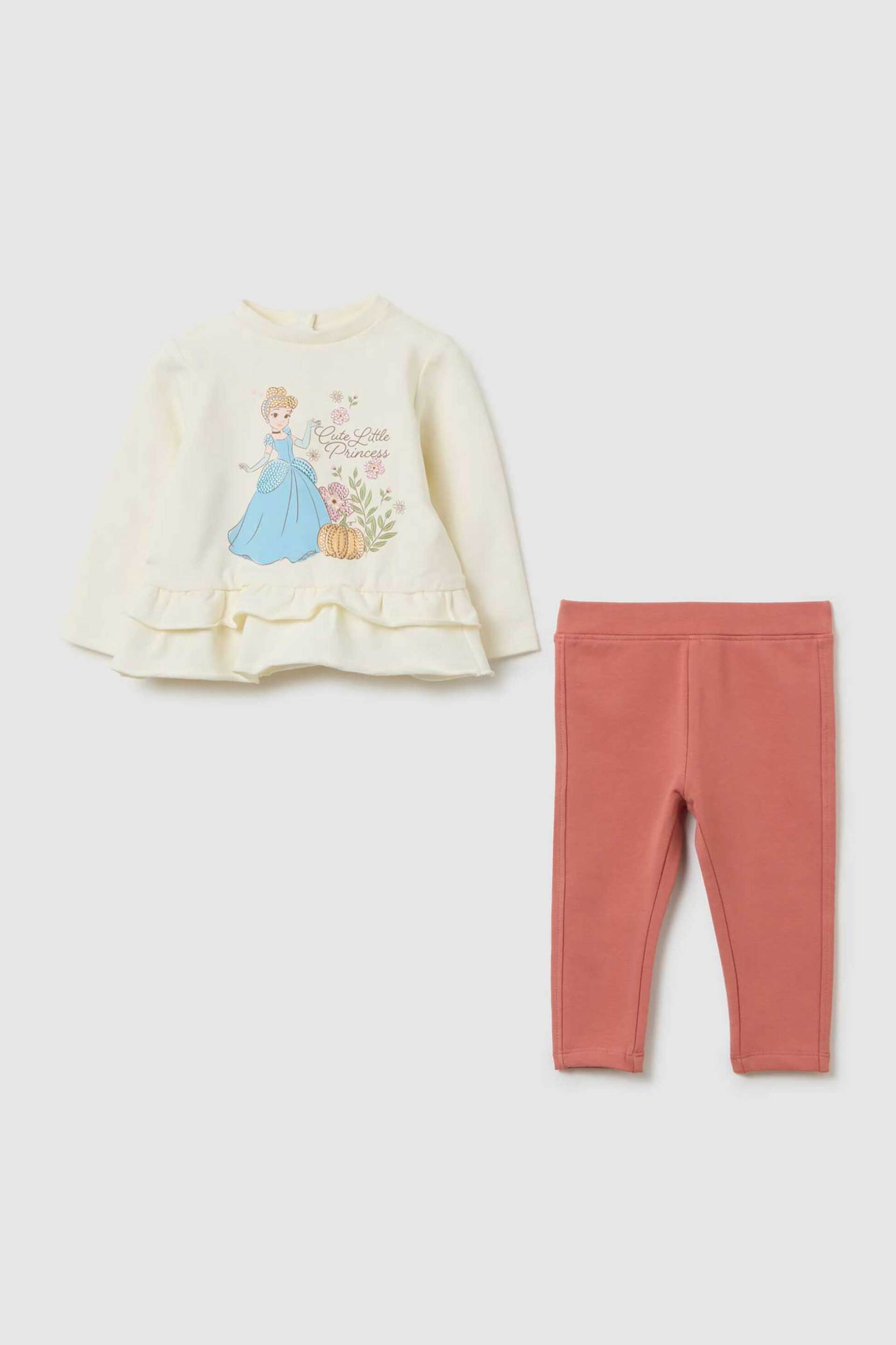 OVS σετ βρεφική μπλούζα φούτερ με Disney print και κολάν Regular Fit (2 τεμάχια) - 002456849 Λευκό