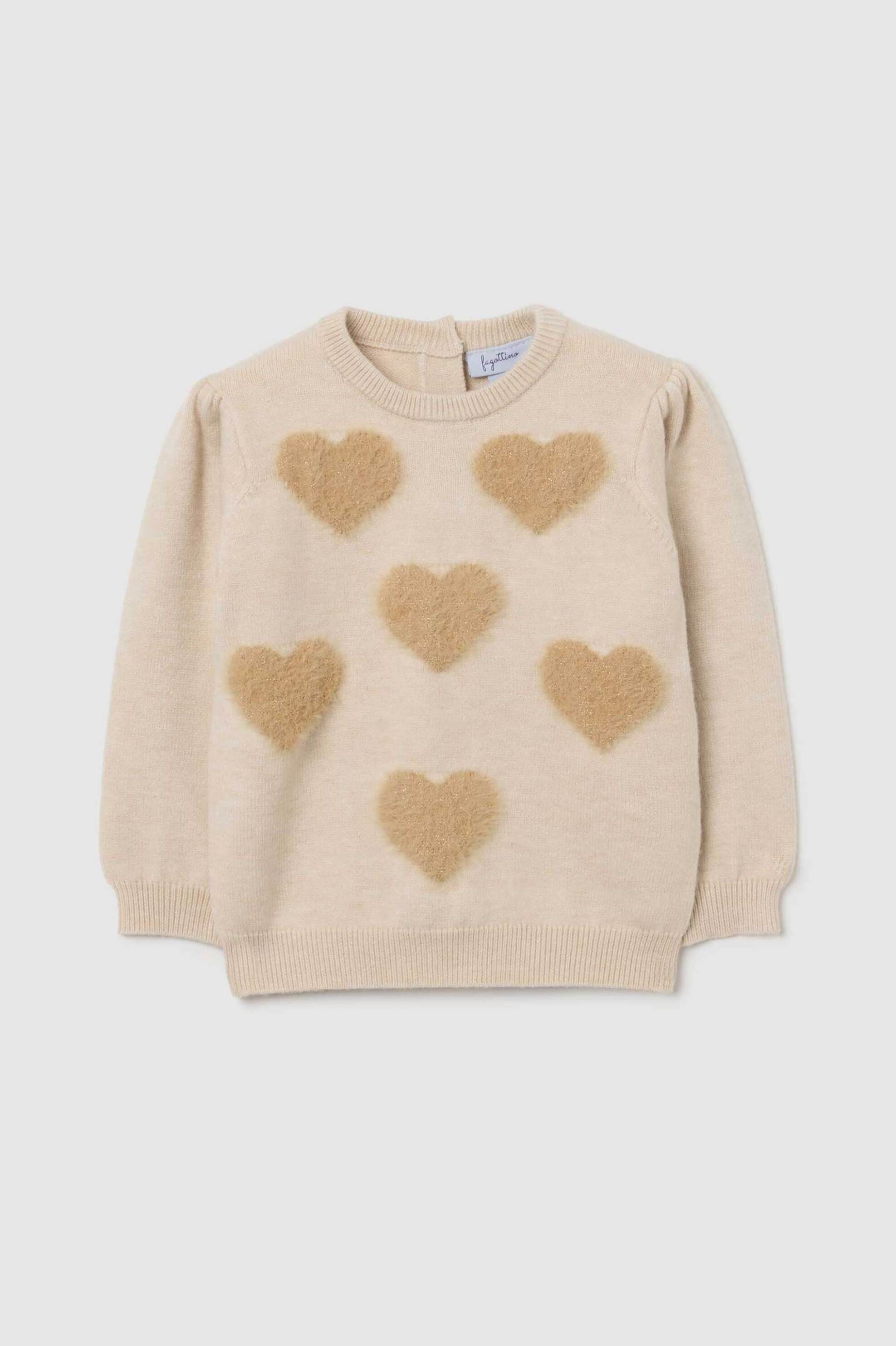 OVS βρεφικό πουλόβερ διακοσμημένο με καρδιές από ζακάρ πλέξη Regular Fit - 002478369 Μπεζ