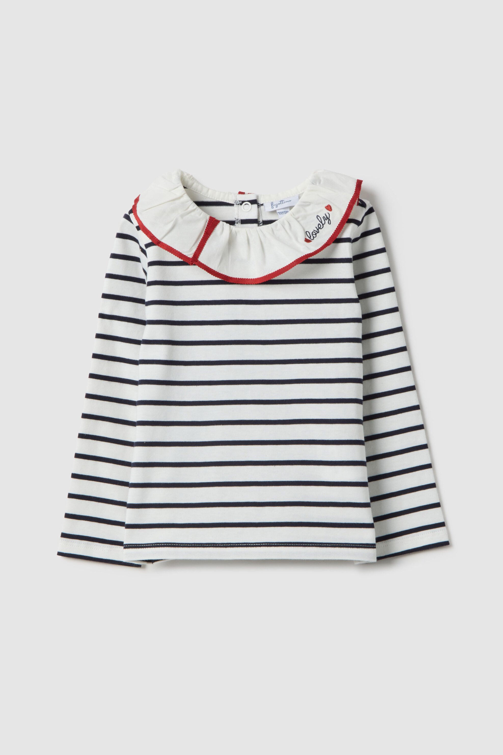 OVS βρεφική μακρυμάνικη μπλούζα με βολάν και ριγέ σχέδιο Regular Fit - 002553238 Λευκό - Μπλε