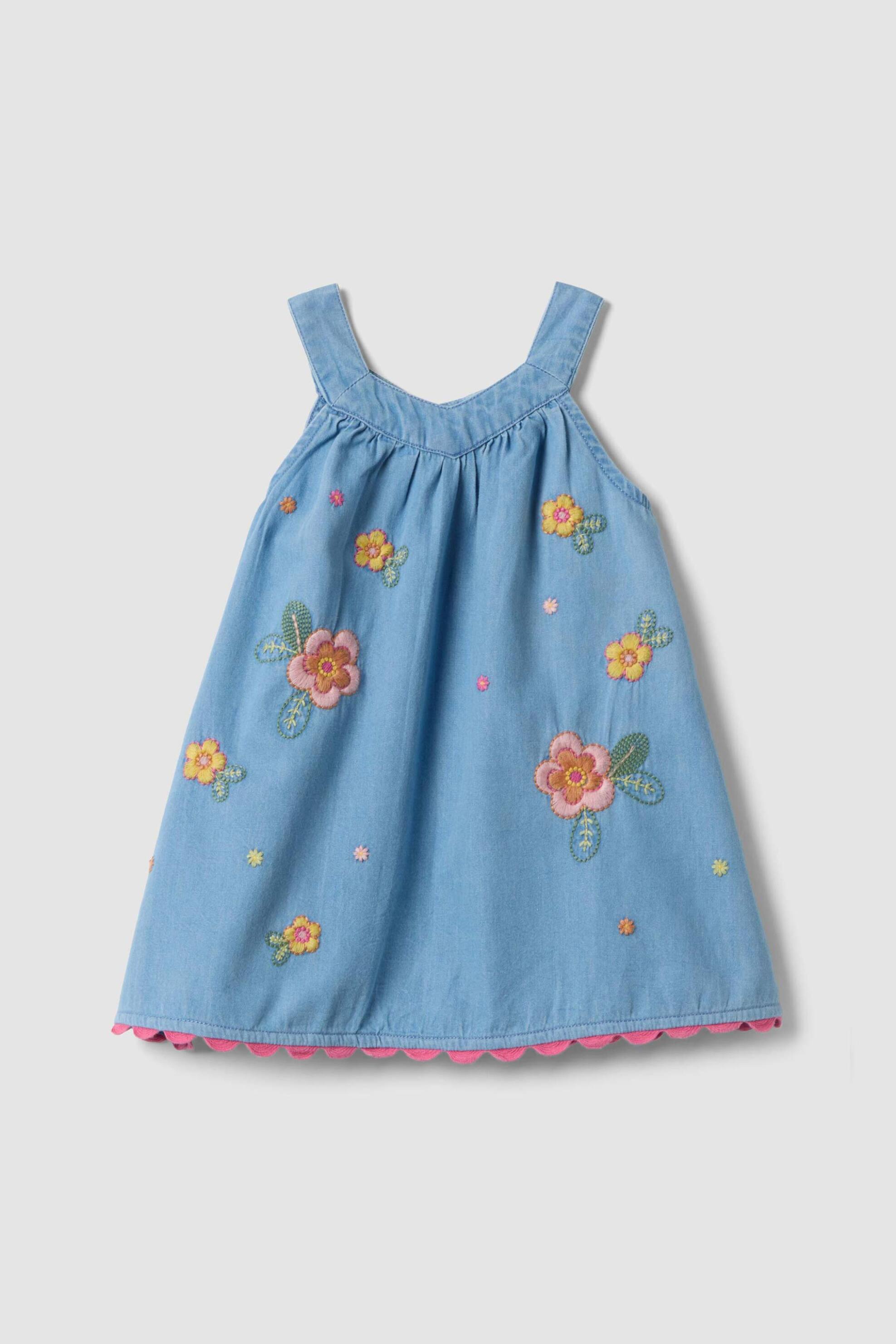 OVS βρεφικό denim φόρεμα με floral print Regular Fit - 002694746 Denim Blue