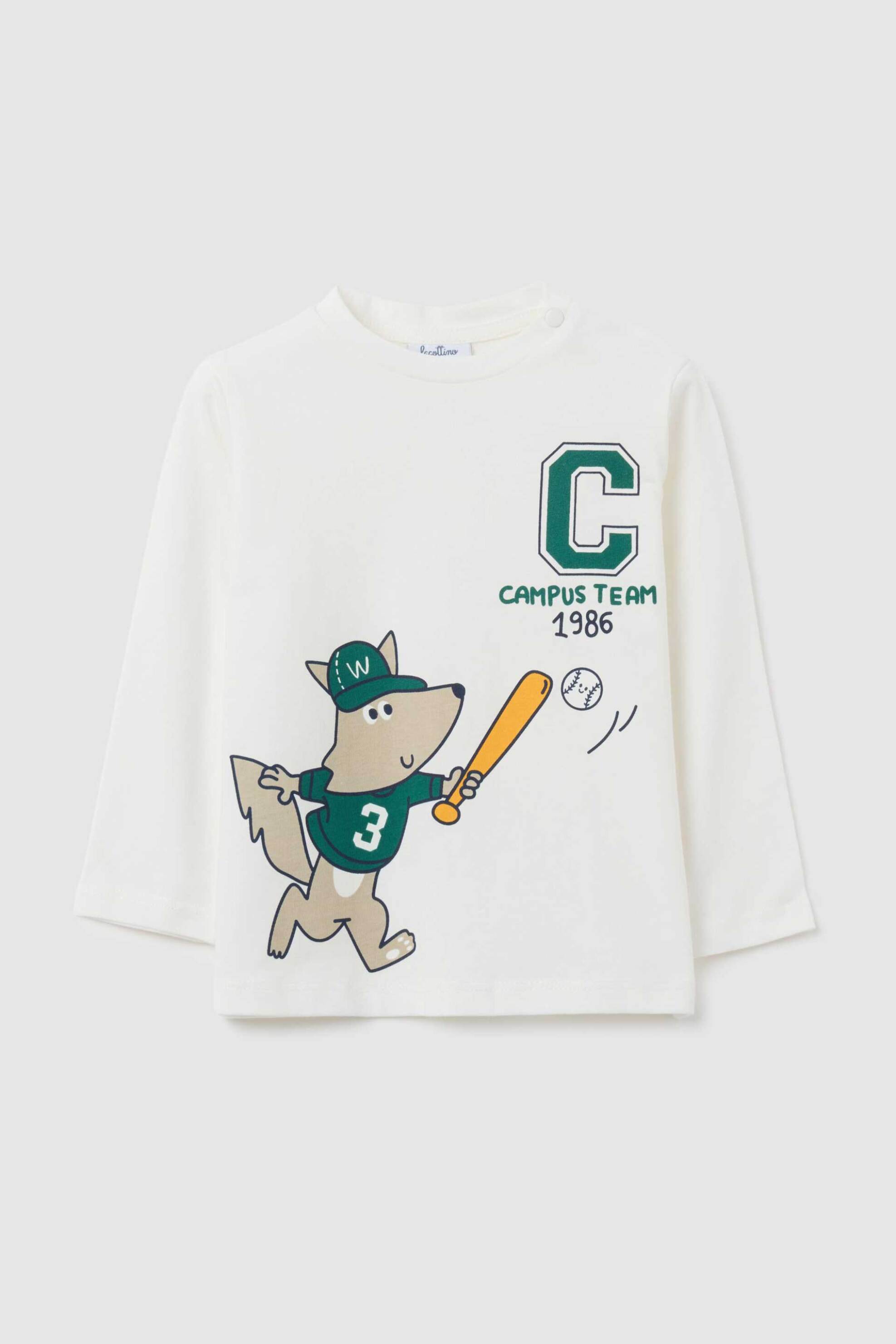 OVS βρεφική μπλούζα μακρυμάνικη με print Regular Fit - 002443239 Λευκό