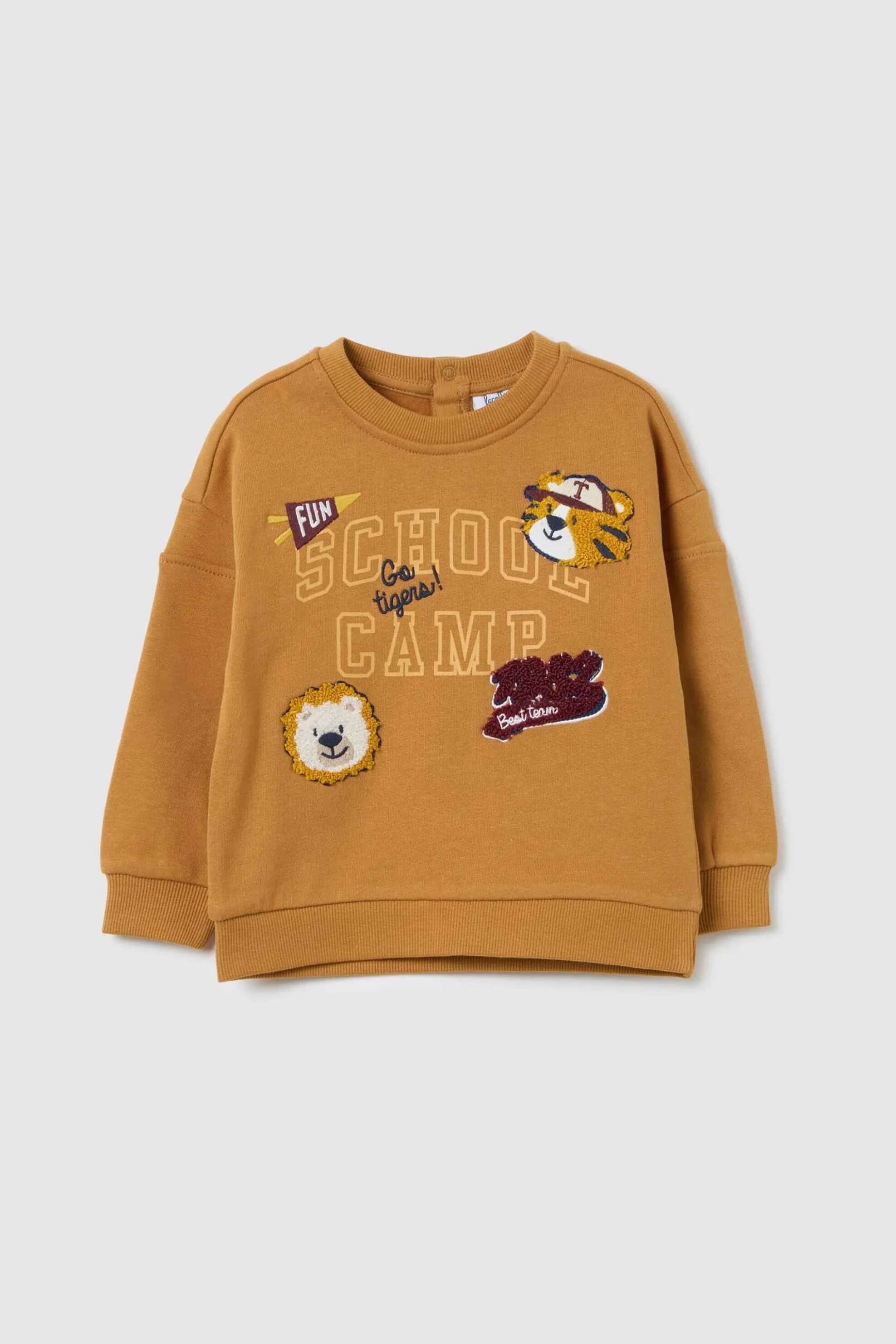 OVS βρεφική μπλούζα φούτερ με κεντημένα prints Regular Fit - 002475523 Καφέ