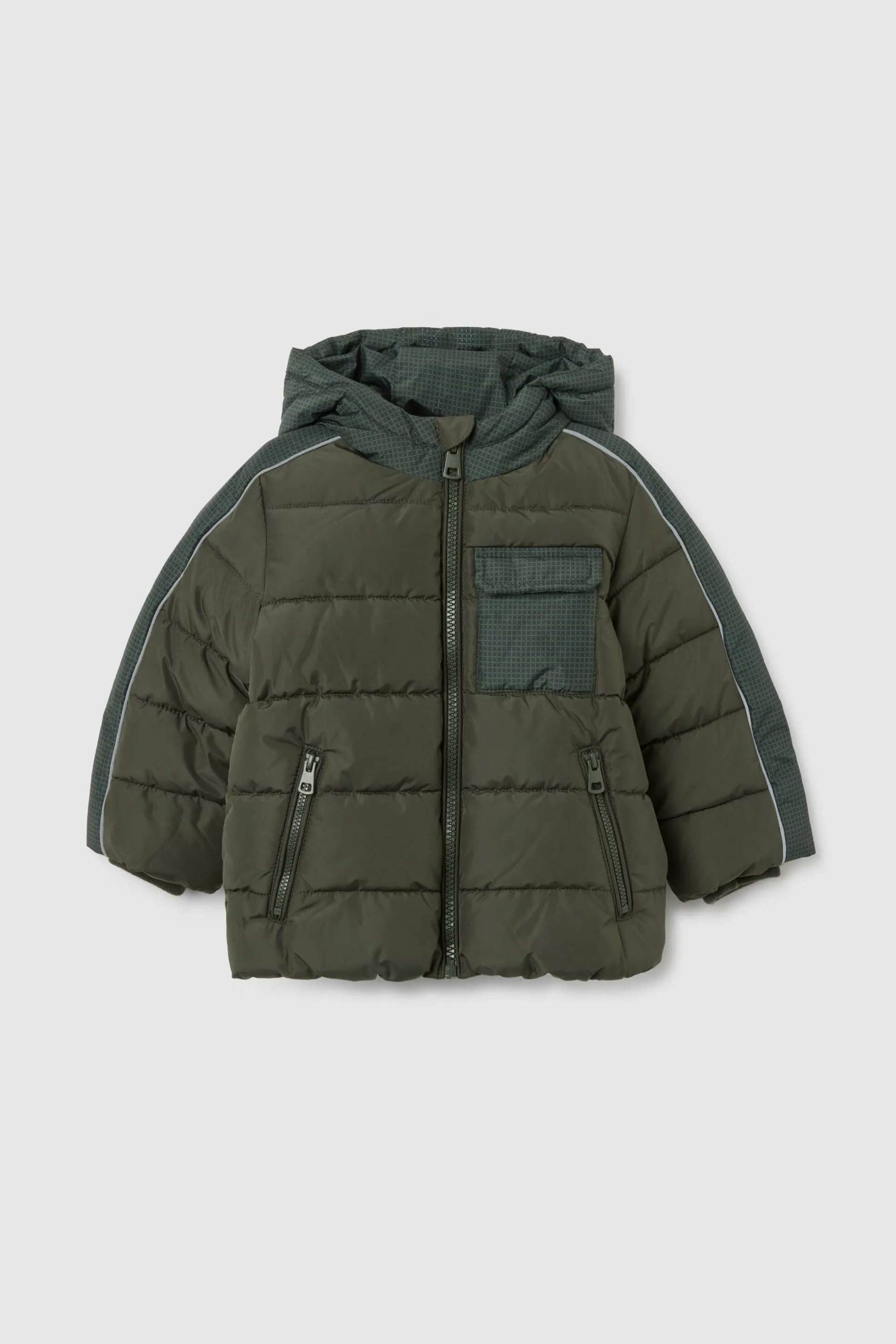 OVS βρεφικό μπουφάν με καπιτονέ σχέδιο και κουκούλα Regular Fit - 002418853 Χακί