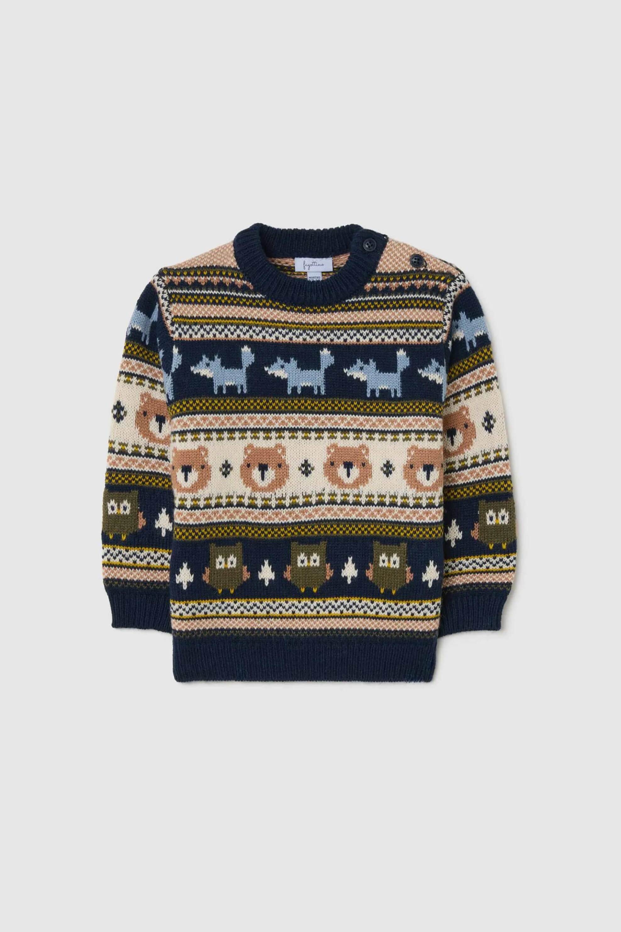 OVS βρεφική πλεκτή μπλούζα με σχέδιο ζακάρ Regular Fit - 002478951 Μπλε Σκούρο