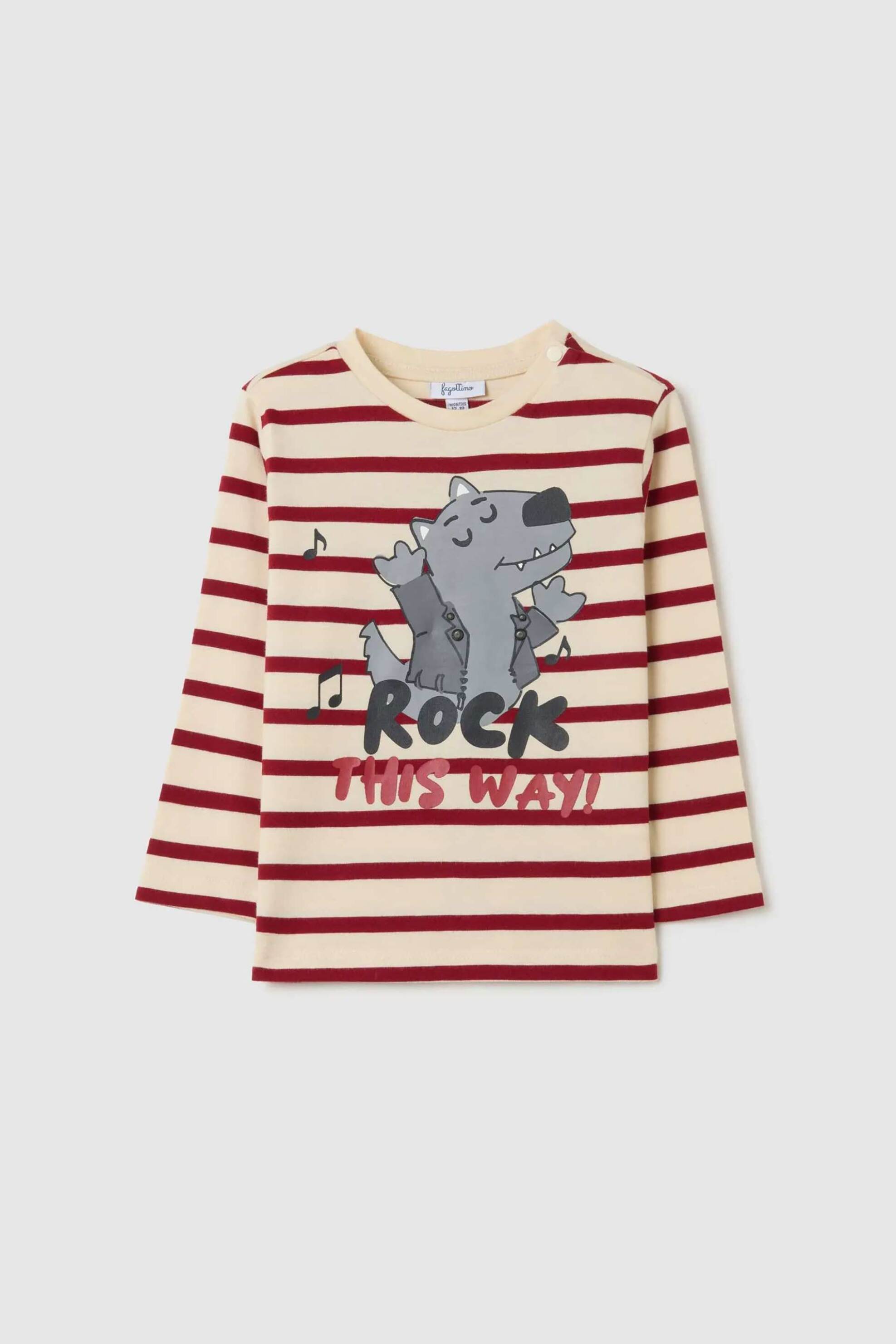 OVS βρεφική μακρυμάνικη μπλούζα με ριγέ σχέδιο και print Regular Fit - 002458609 Μπεζ