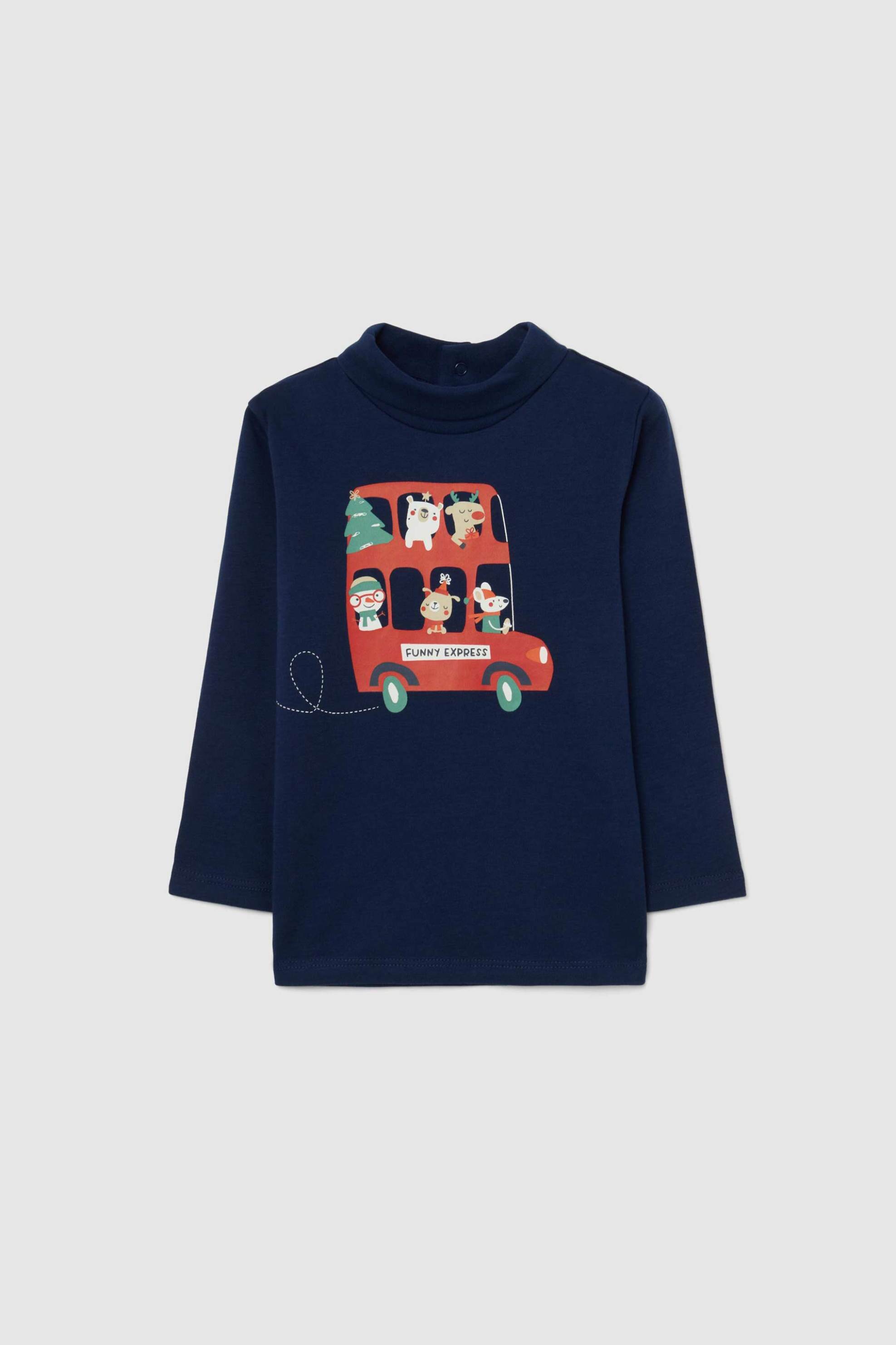 OVS βρεφική μακρυμάνικη μπλούζα ζιβάγκο με print στο στήθος Regular Fit - 002491827 Μπλε Σκούρο