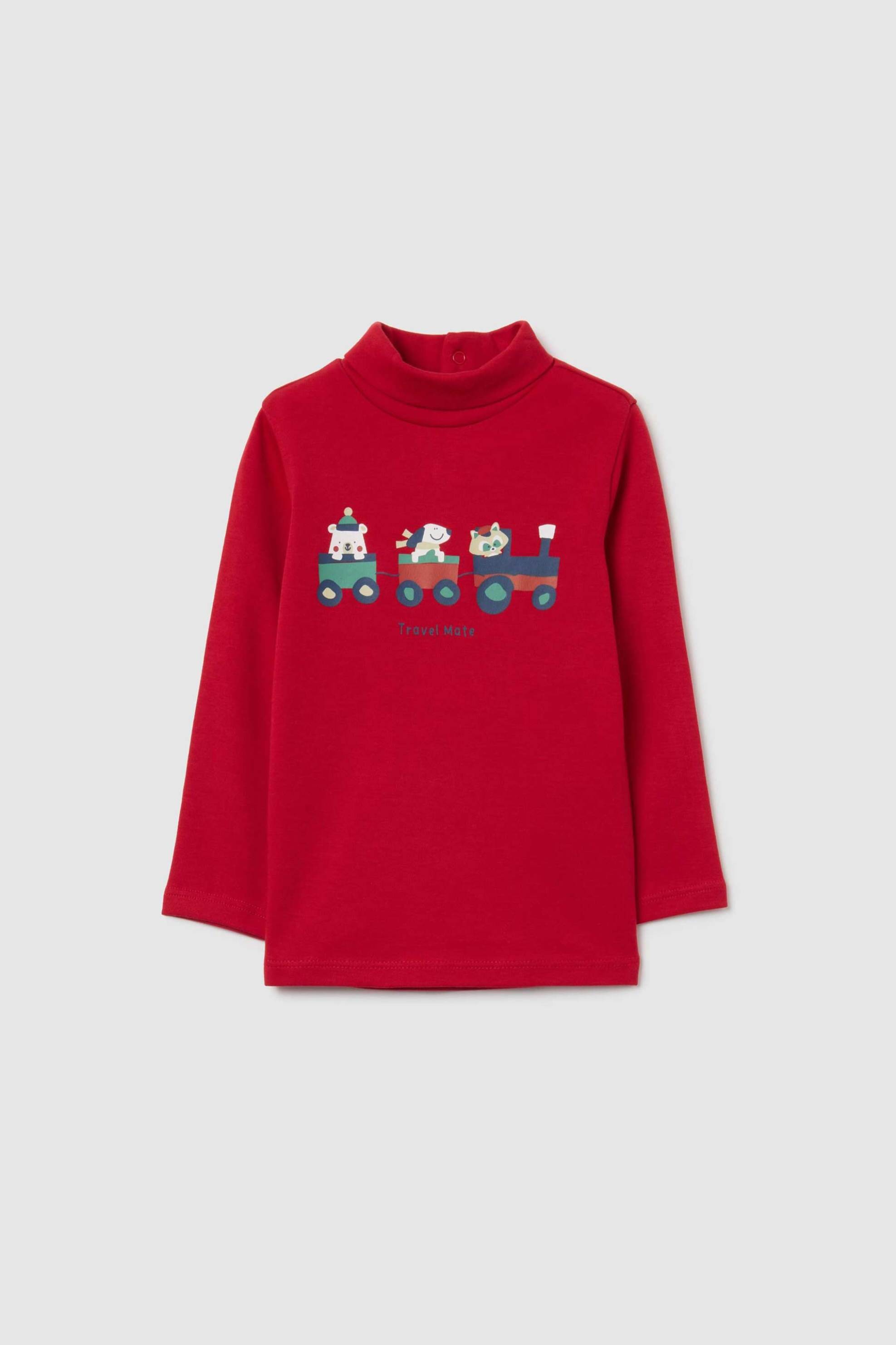 OVS βρεφική μακρυμάνικη μπλούζα ζιβάγκο με print στο στήθος Regular Fit - 002491776 Κόκκινο