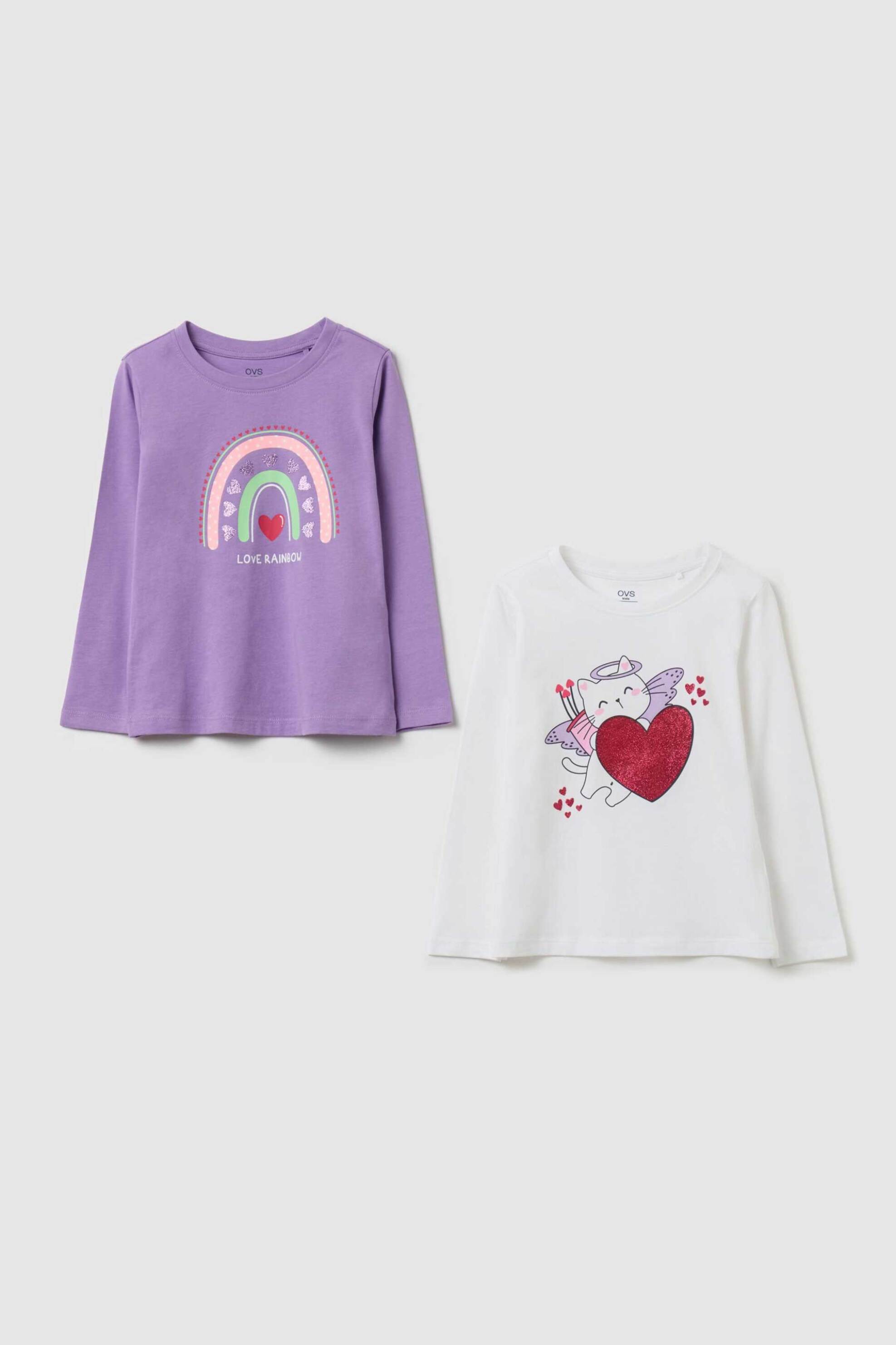 OVS KIDS OVS παιδικό σετ μακρυμάνικες μπλούζες με print - 002192618 Βιολετί