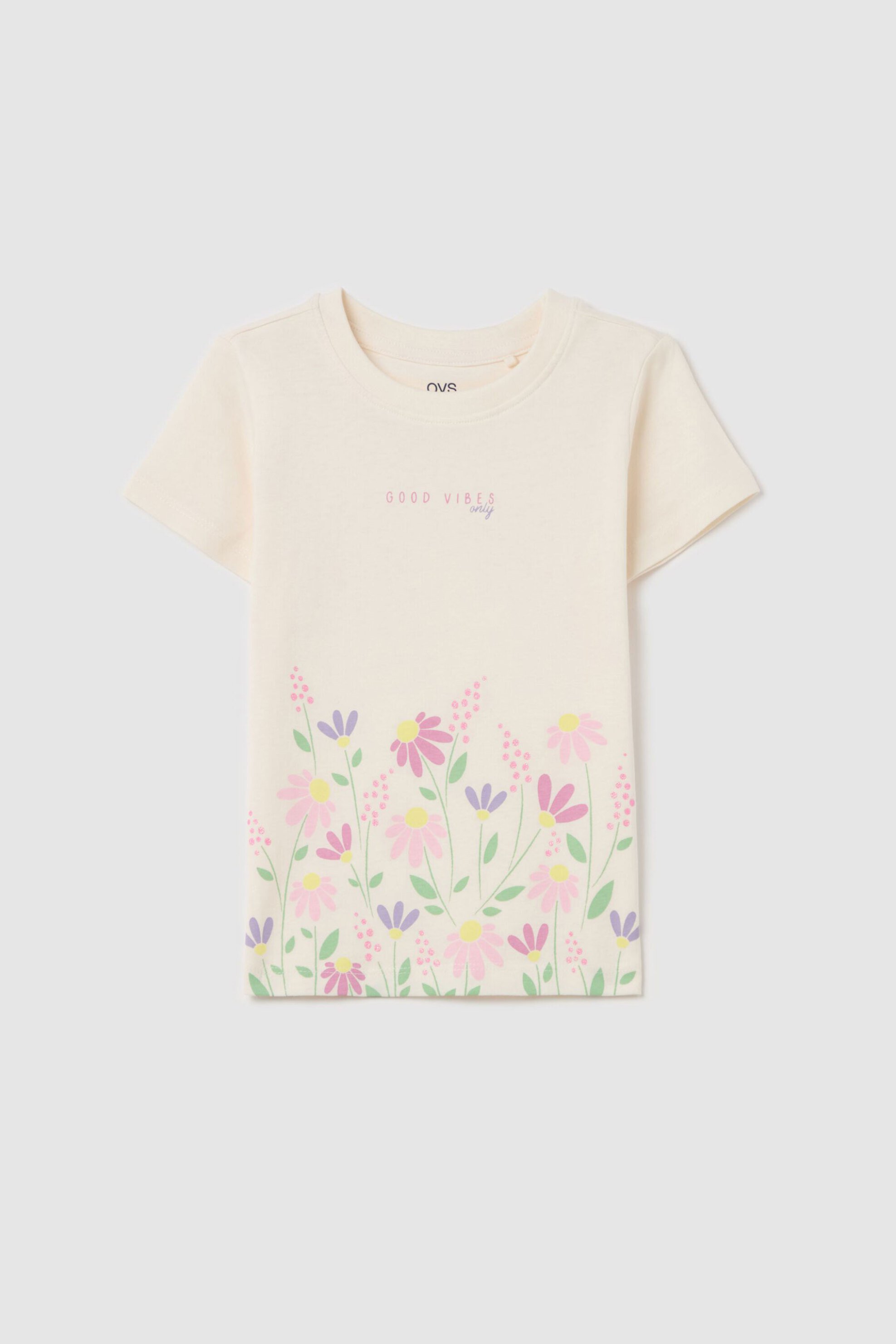 OVS παιδικό T-shirt με flowers print - 002265199 Εκρού