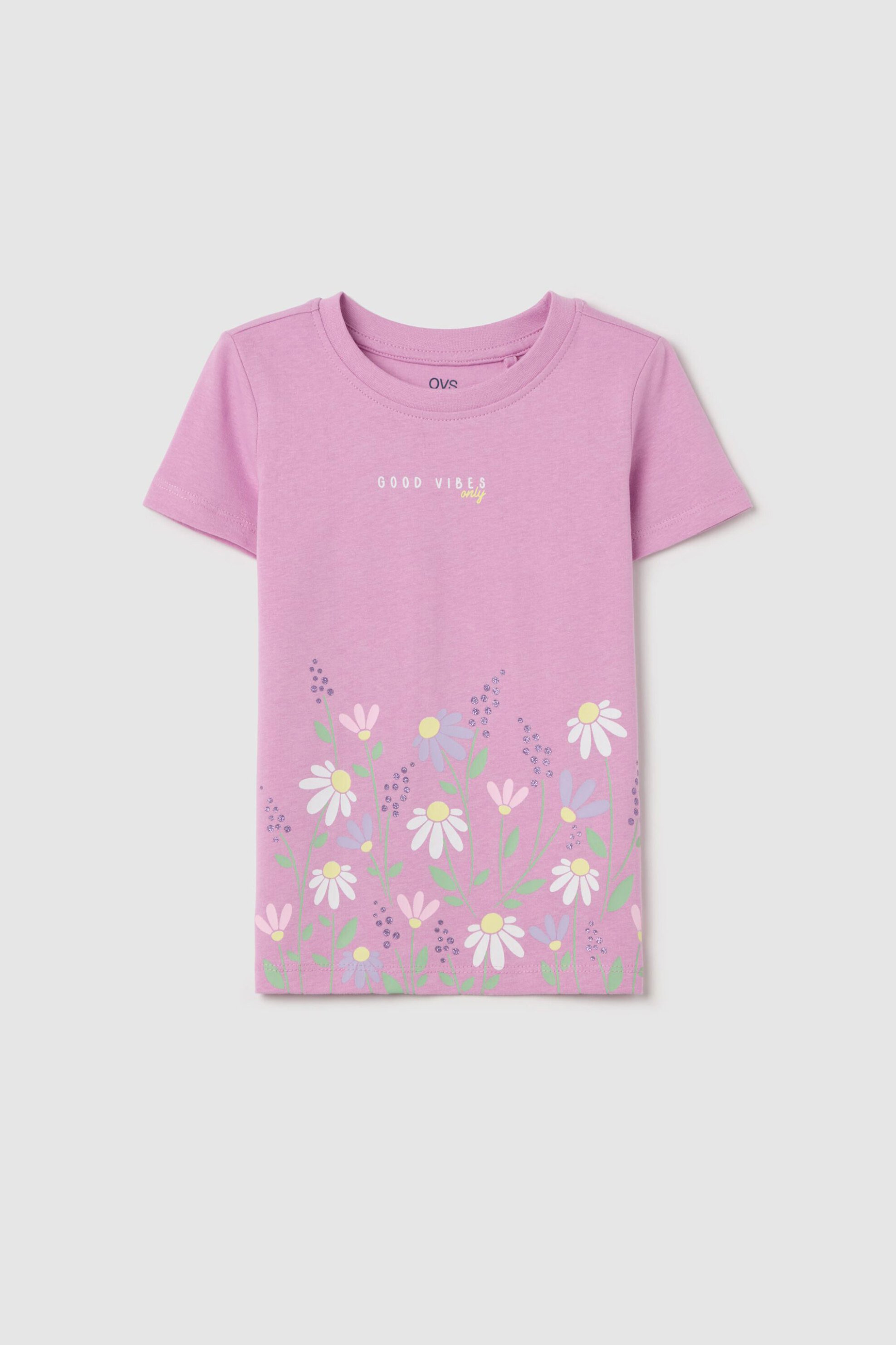 OVS παιδικό T-shirt με flowers print - 002265206 Ροζ