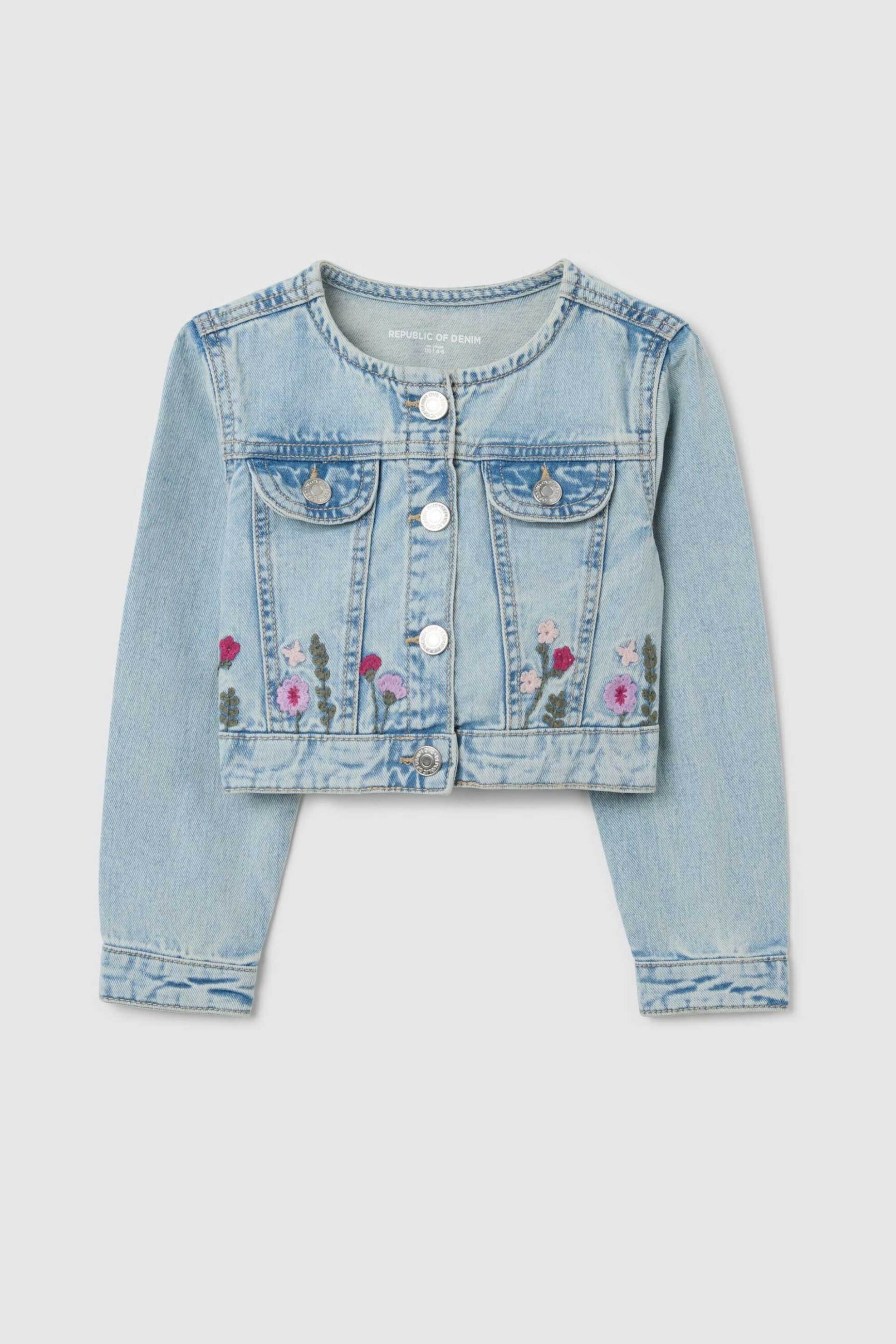 OVS παιδικό denim μπουφάν με κέντημα λουλουδιών - 002265066 Denim Blue
