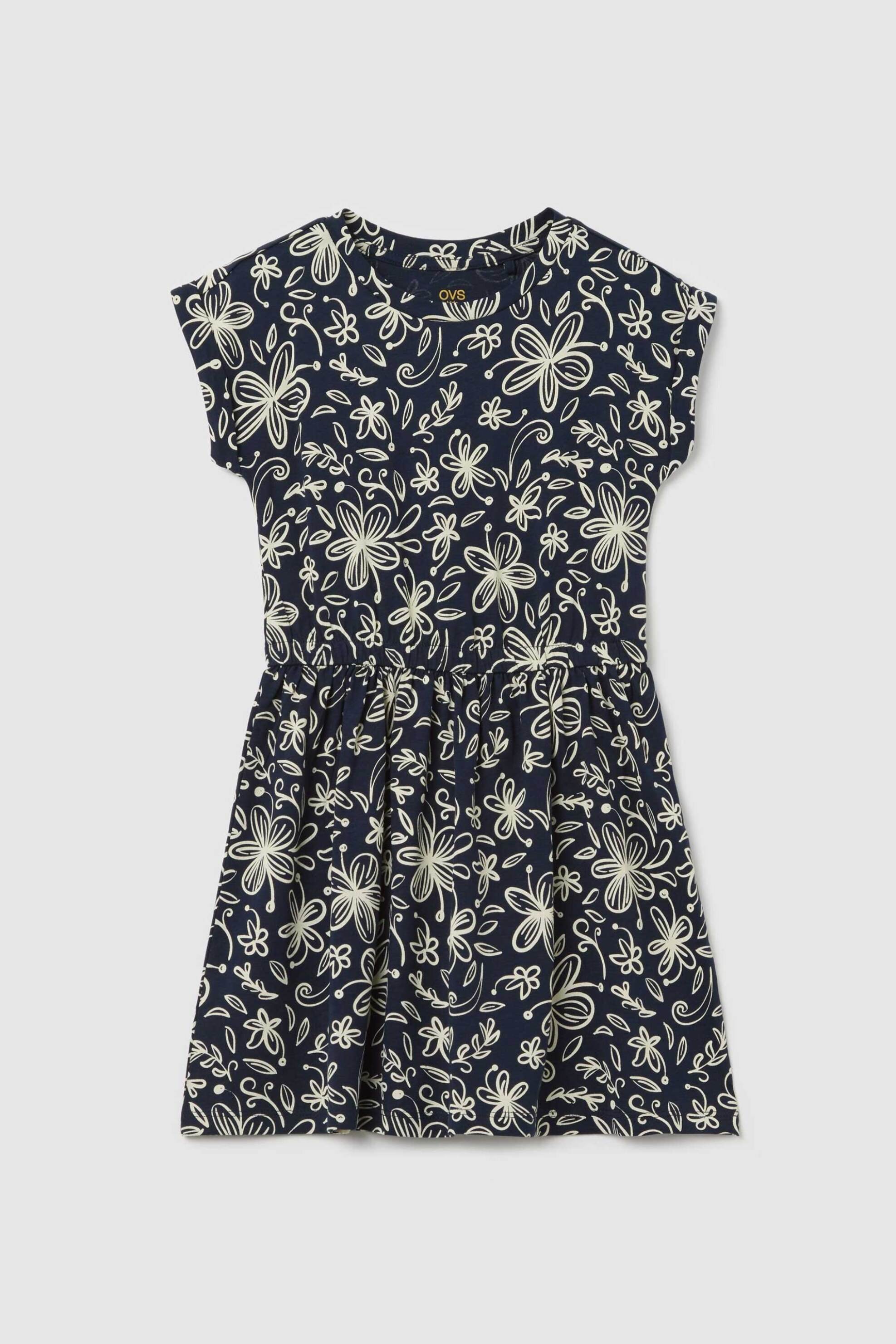OVS παιδικό αμάνικο φόρεμα με floral print - 002302997 Μπλε Σκούρο