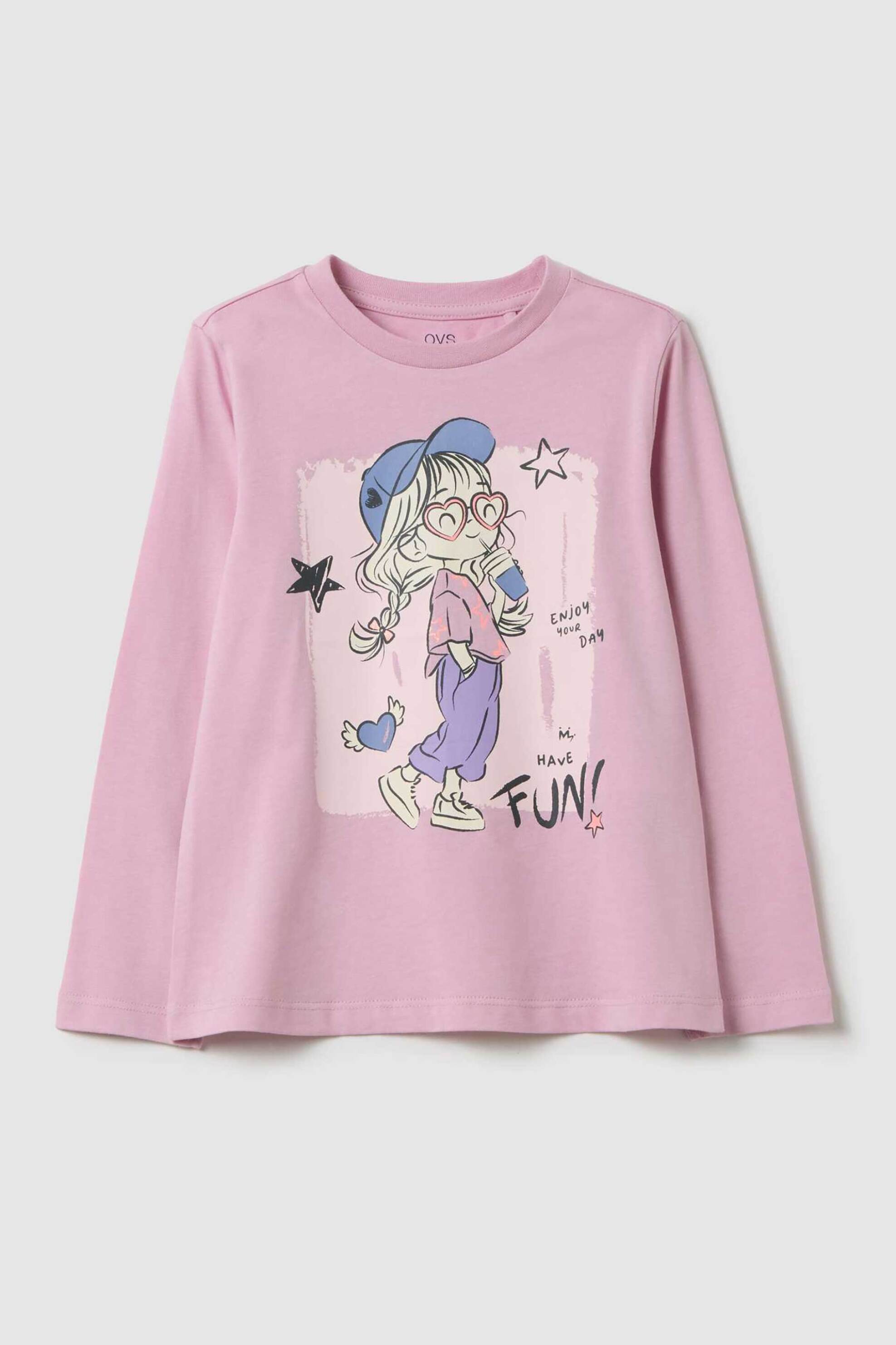 OVS παιδική μπλούζα με print Regular Fit - 002418401 Βιολετί